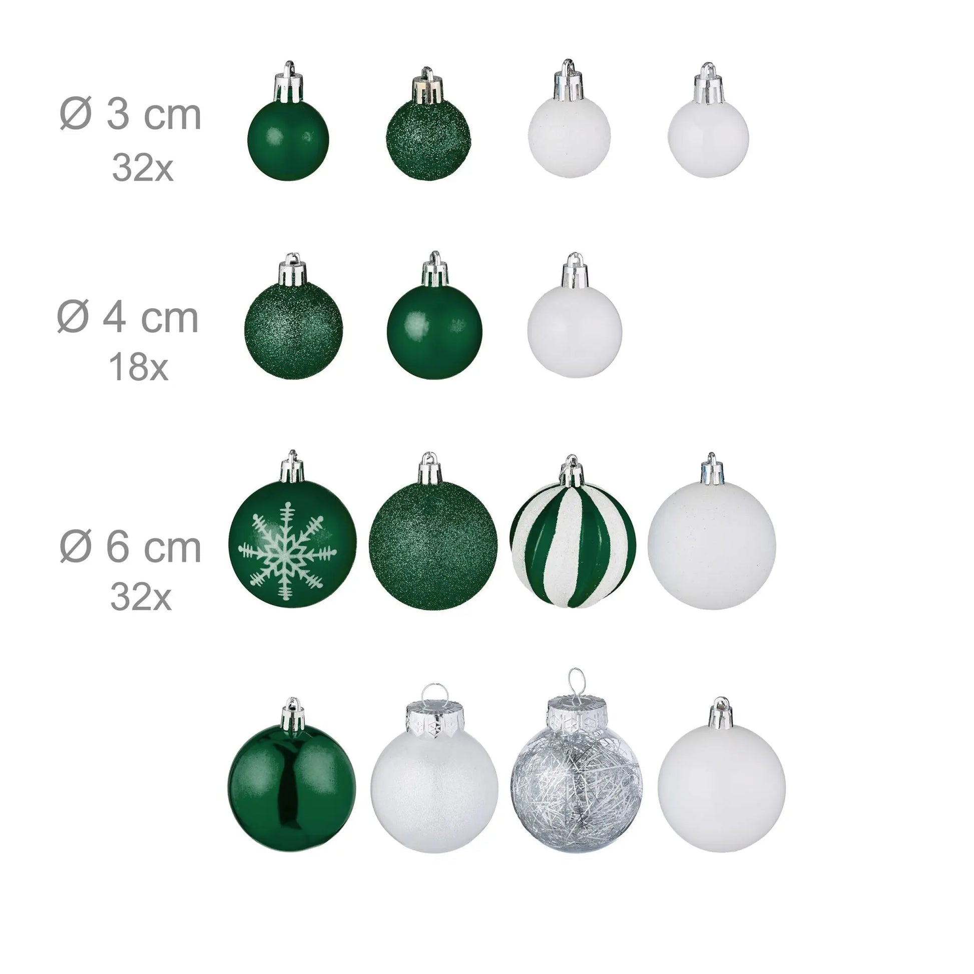 Weihnachtskugeln im 101er-Set Dunkelgrün-Weiss-Silber von Relaxdays