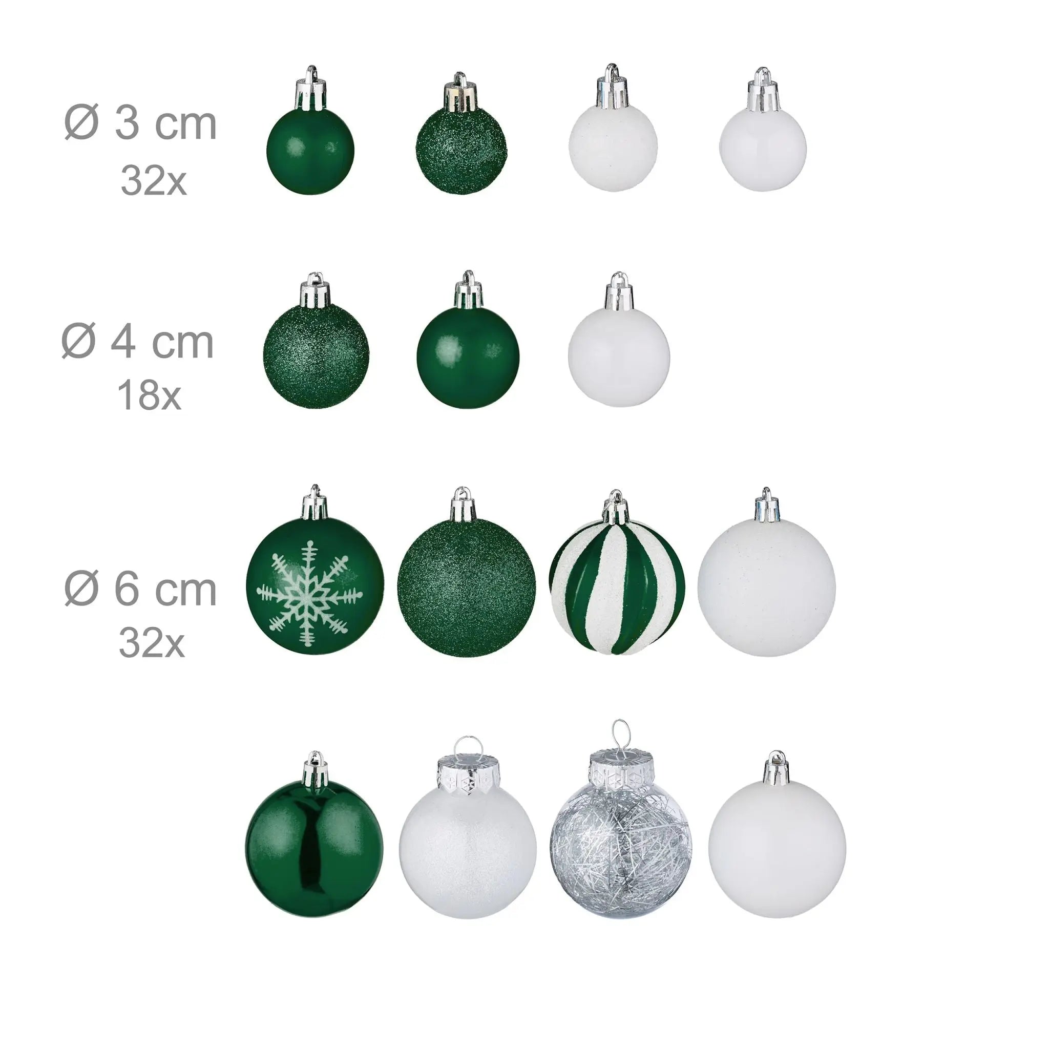 Weihnachtskugeln im 101er-Set Dunkelgrün-Weiss-Silber von Relaxdays
