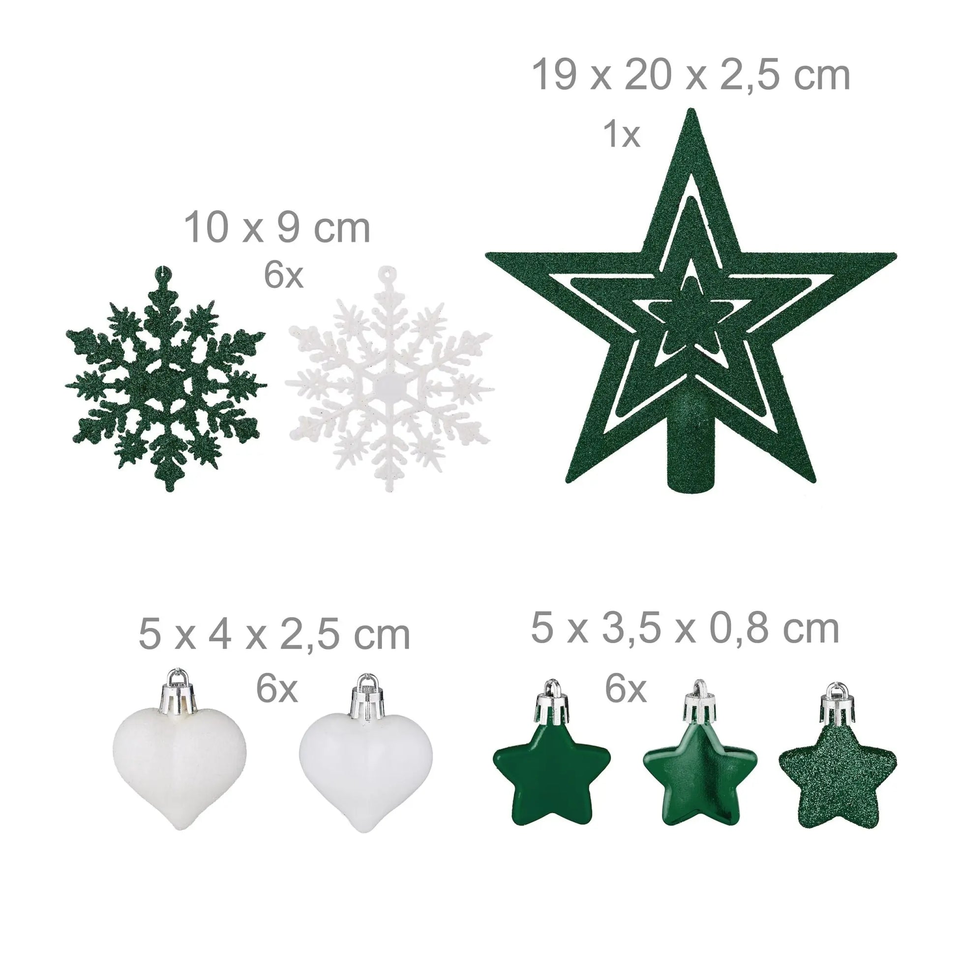 Weihnachtskugeln im 101er-Set Dunkelgrün-Weiss-Silber von Relaxdays