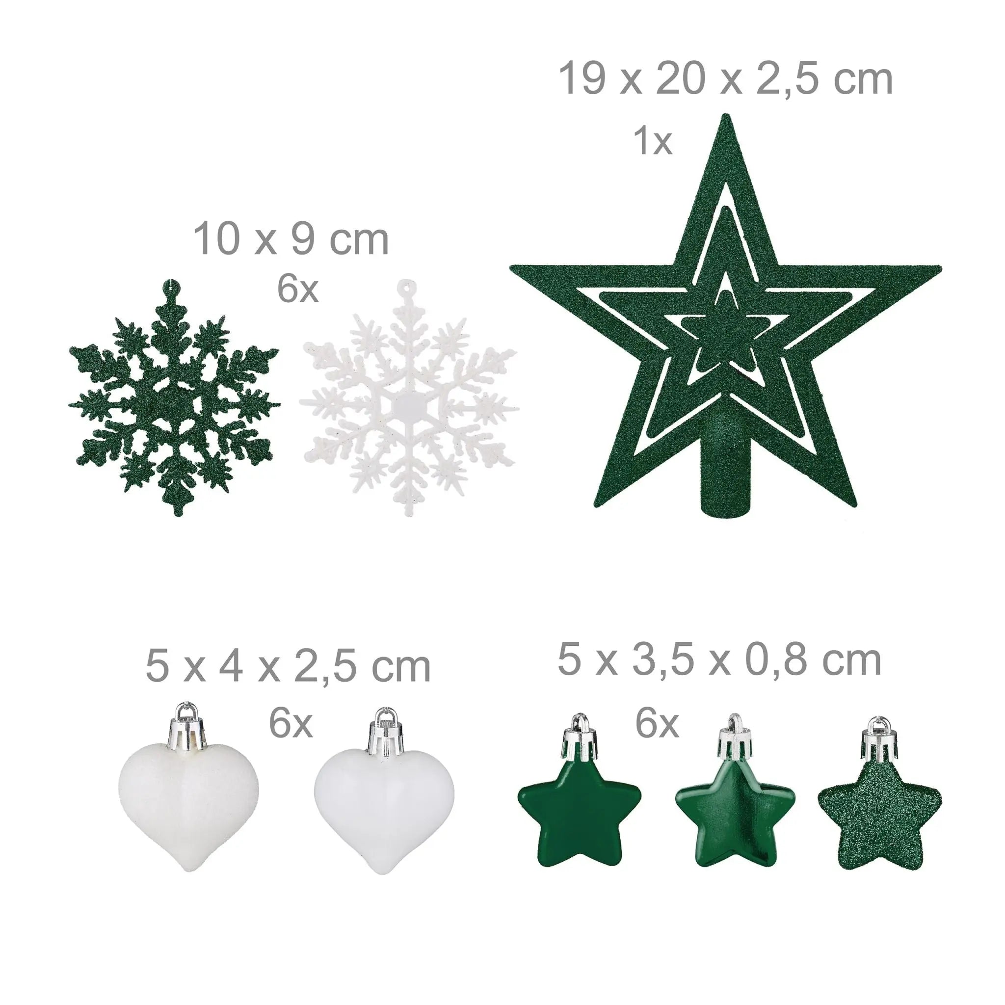 Weihnachtskugeln im 101er-Set Dunkelgrün-Weiss-Silber von Relaxdays