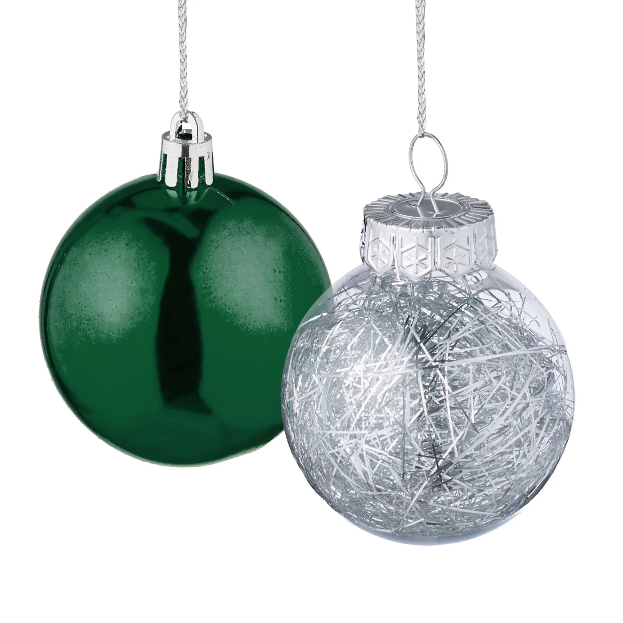 Weihnachtskugeln im 101er-Set Dunkelgrün-Weiss-Silber von Relaxdays