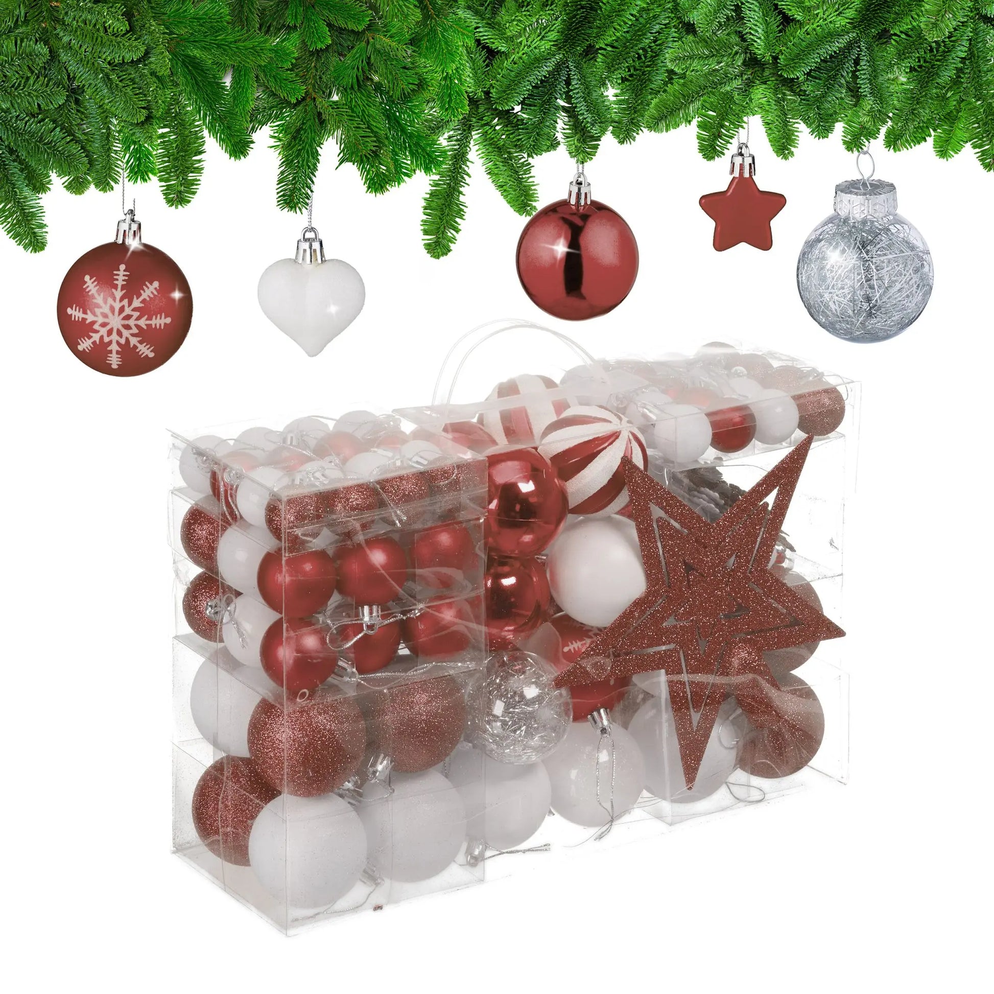 Weihnachtskugeln im 101er-Set Braun-Weiss-Silber von Relaxdays