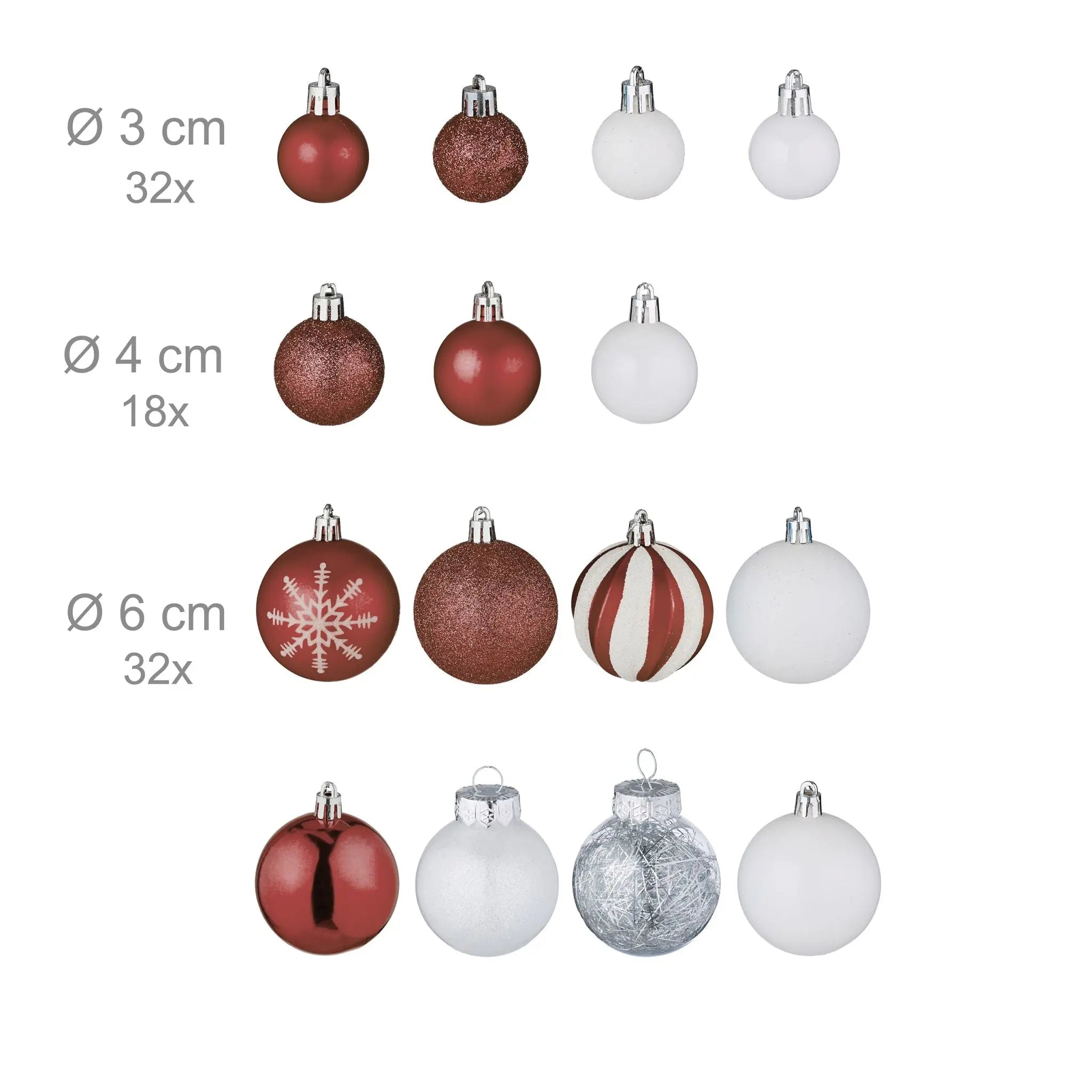 Weihnachtskugeln im 101er-Set Braun-Weiss-Silber von Relaxdays