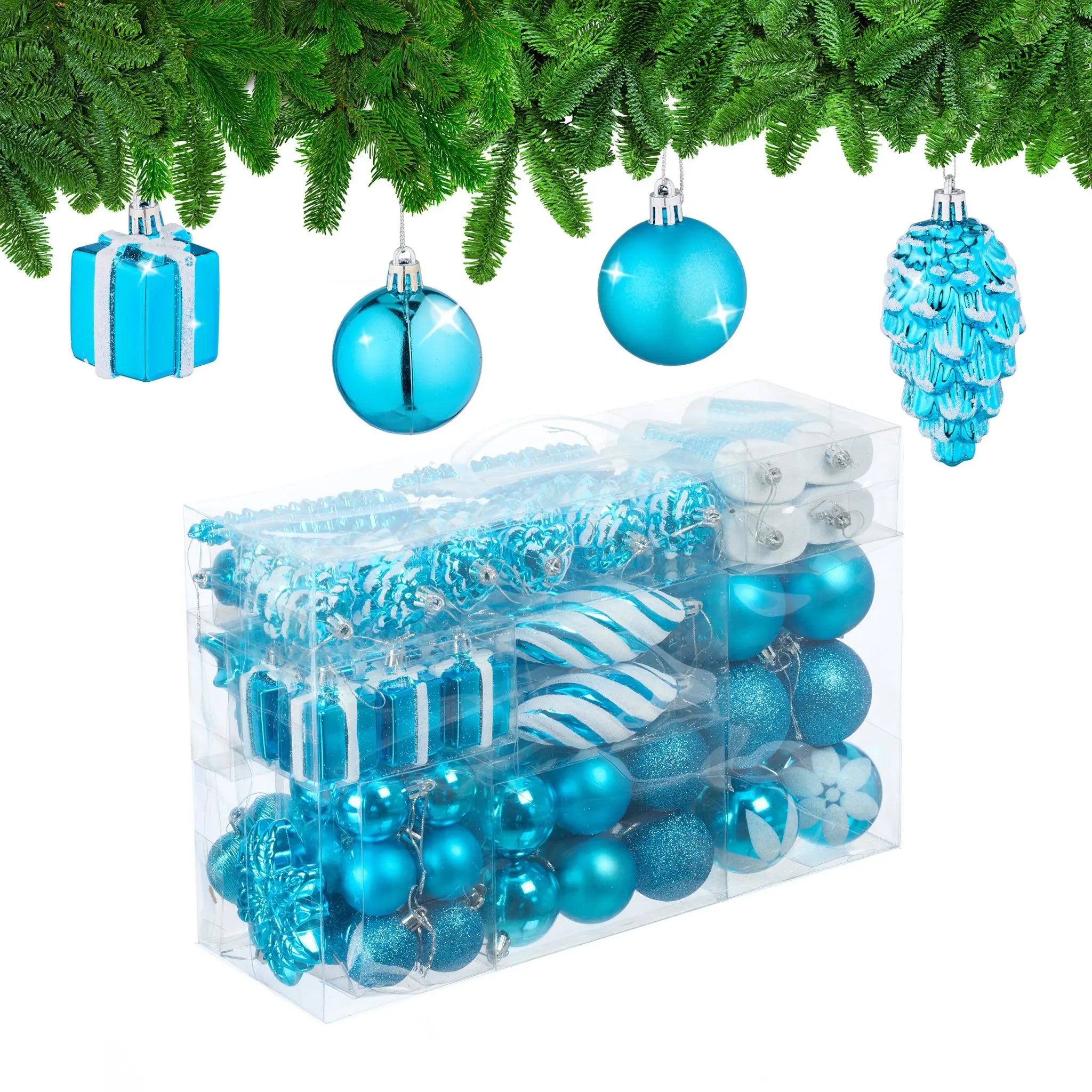 Weihnachtskugeln im 72er-Set Türkis-Weiss von Relaxdays