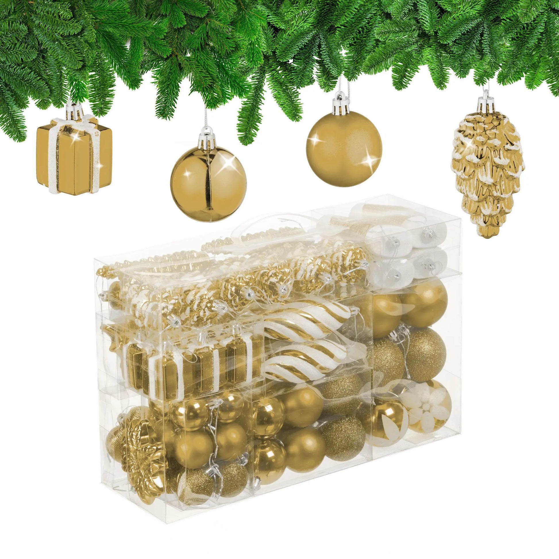 Weihnachtskugeln im 72er-Set Gold-Weiss von Relaxdays