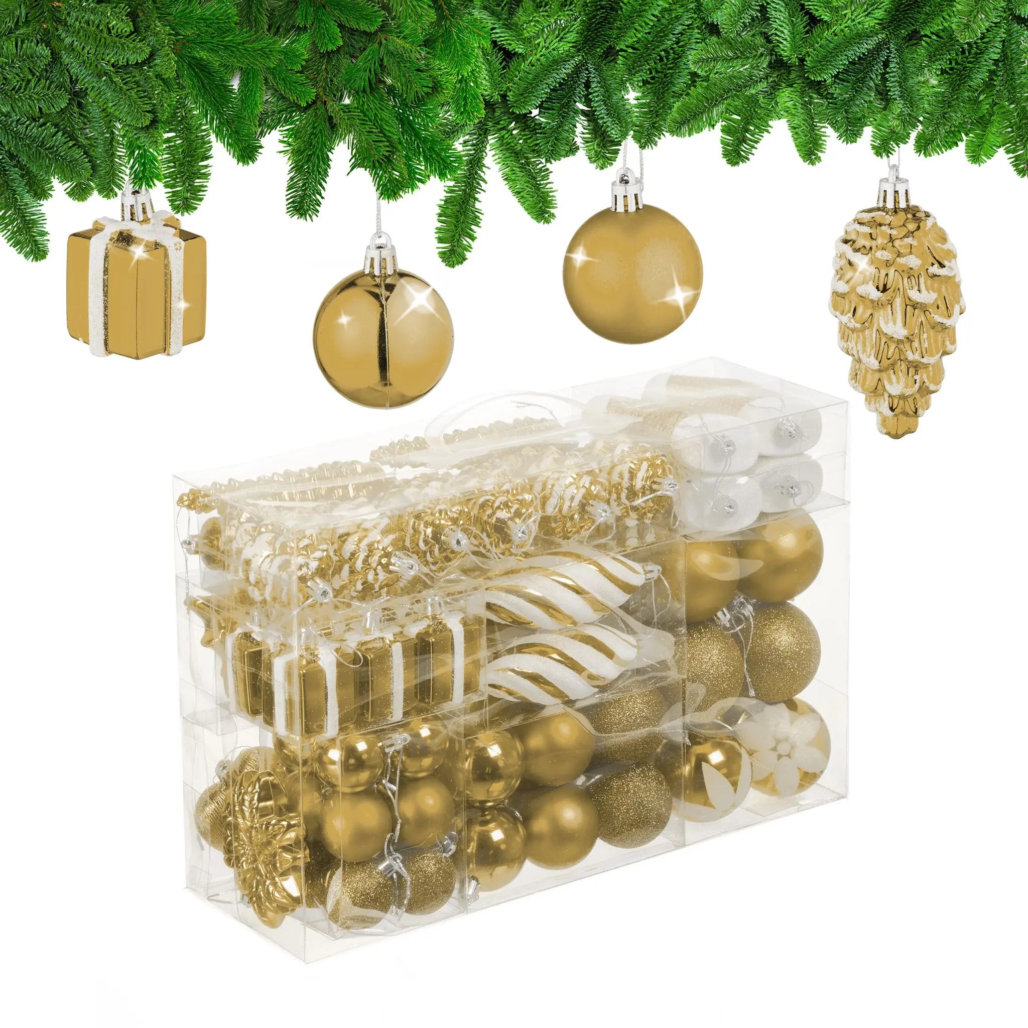 Weihnachtskugeln im 72er-Set Gold-Weiss von Relaxdays