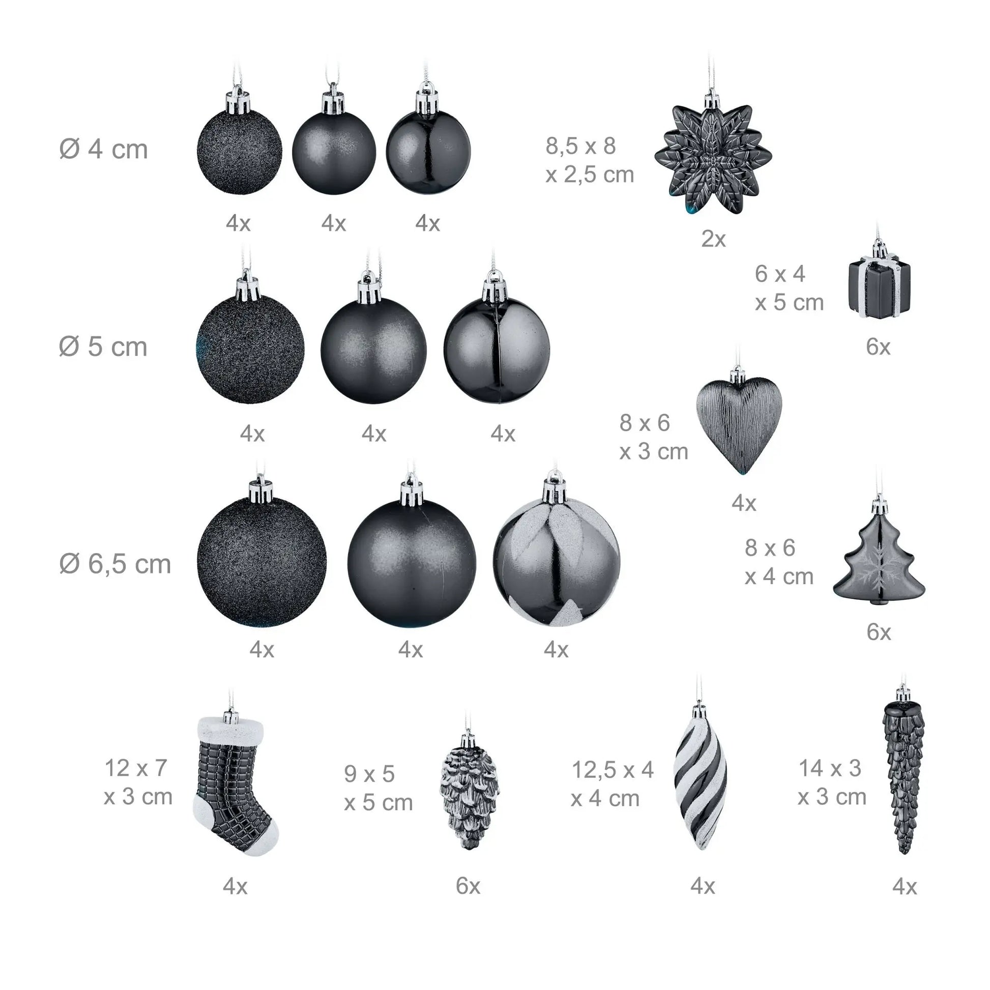 Weihnachtskugeln im 72er-Set Schwarz-Weiss von Relaxdays