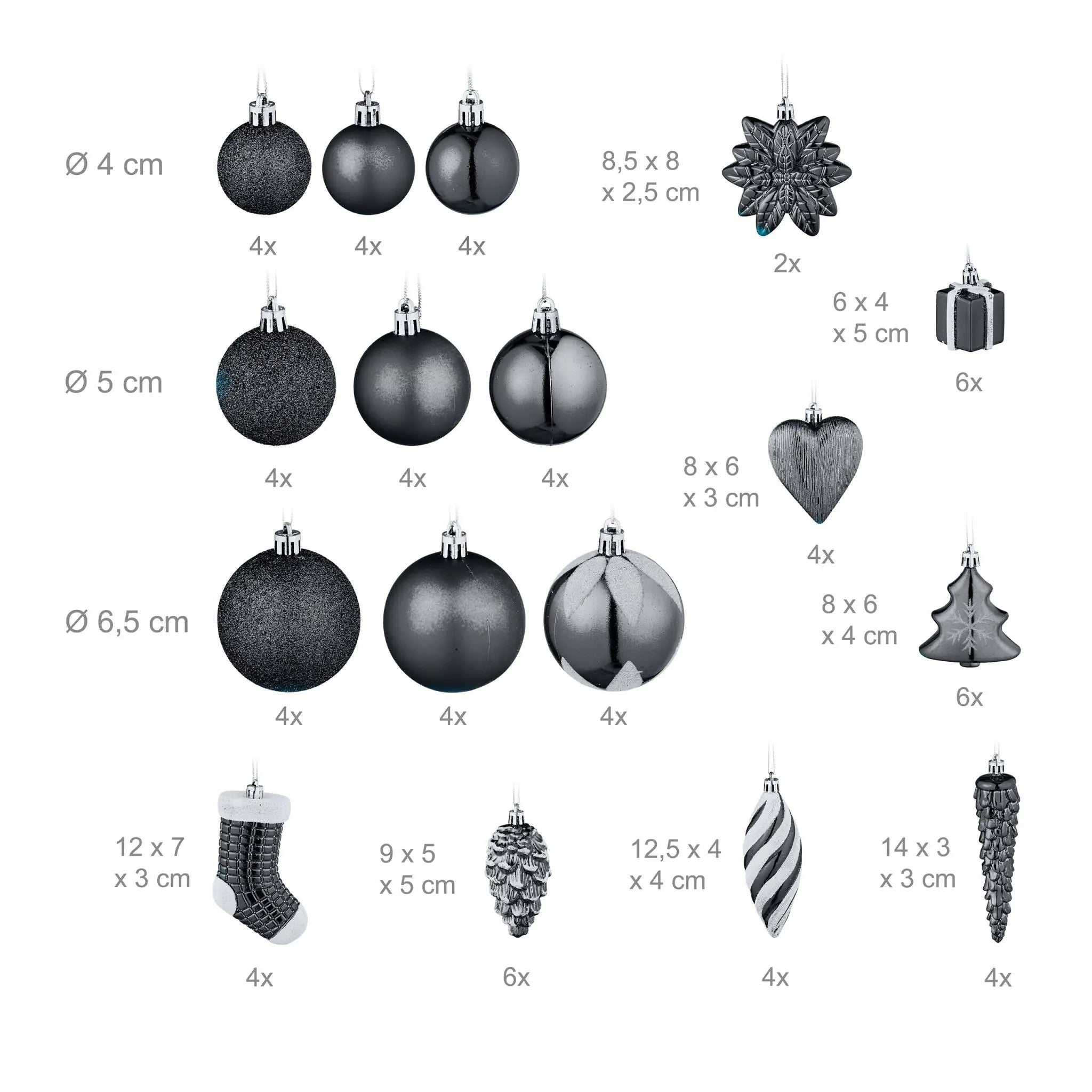 Weihnachtskugeln im 72er-Set Schwarz-Weiss von Relaxdays