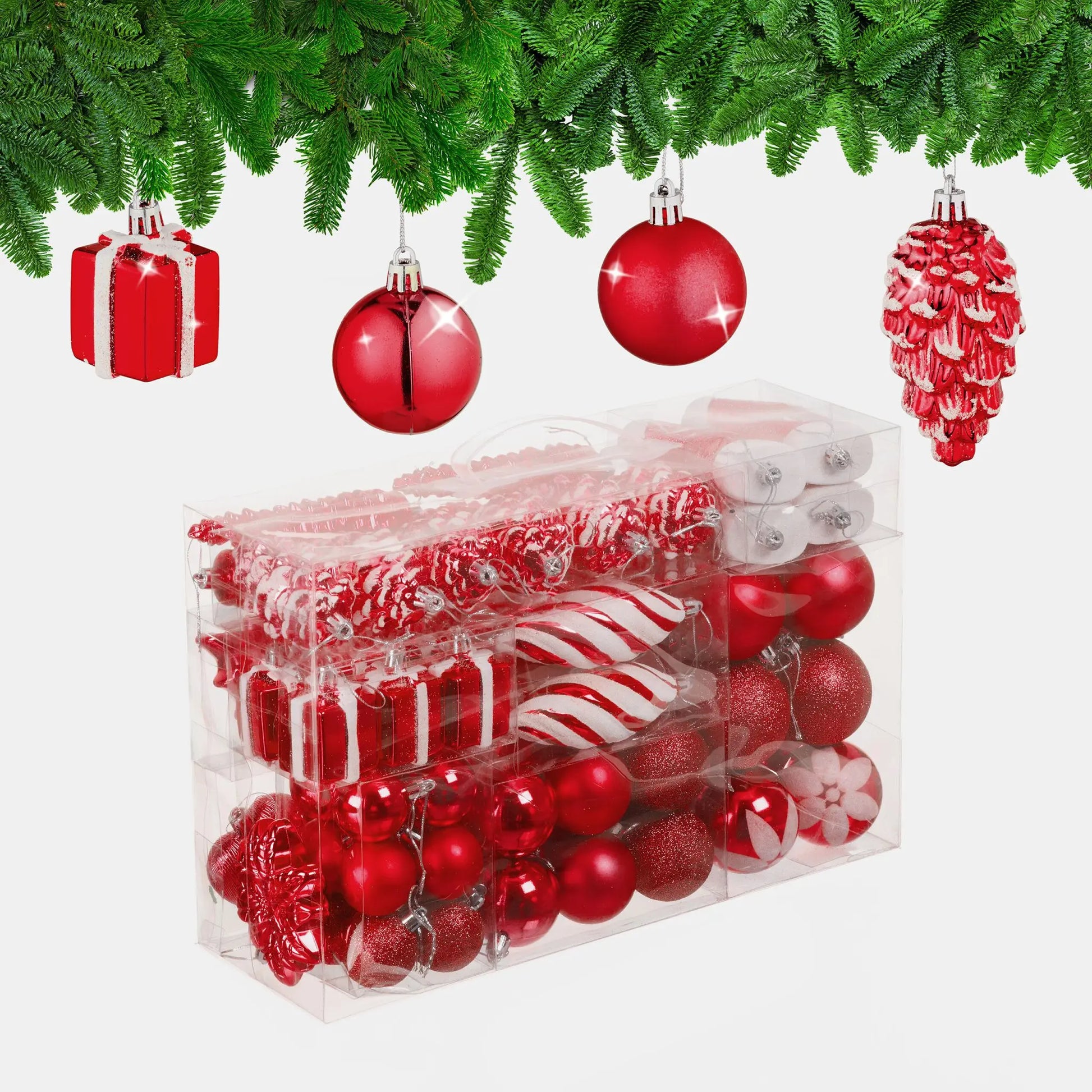 Weihnachtskugeln im 72er-Set Rot-Weiss von Relaxdays
