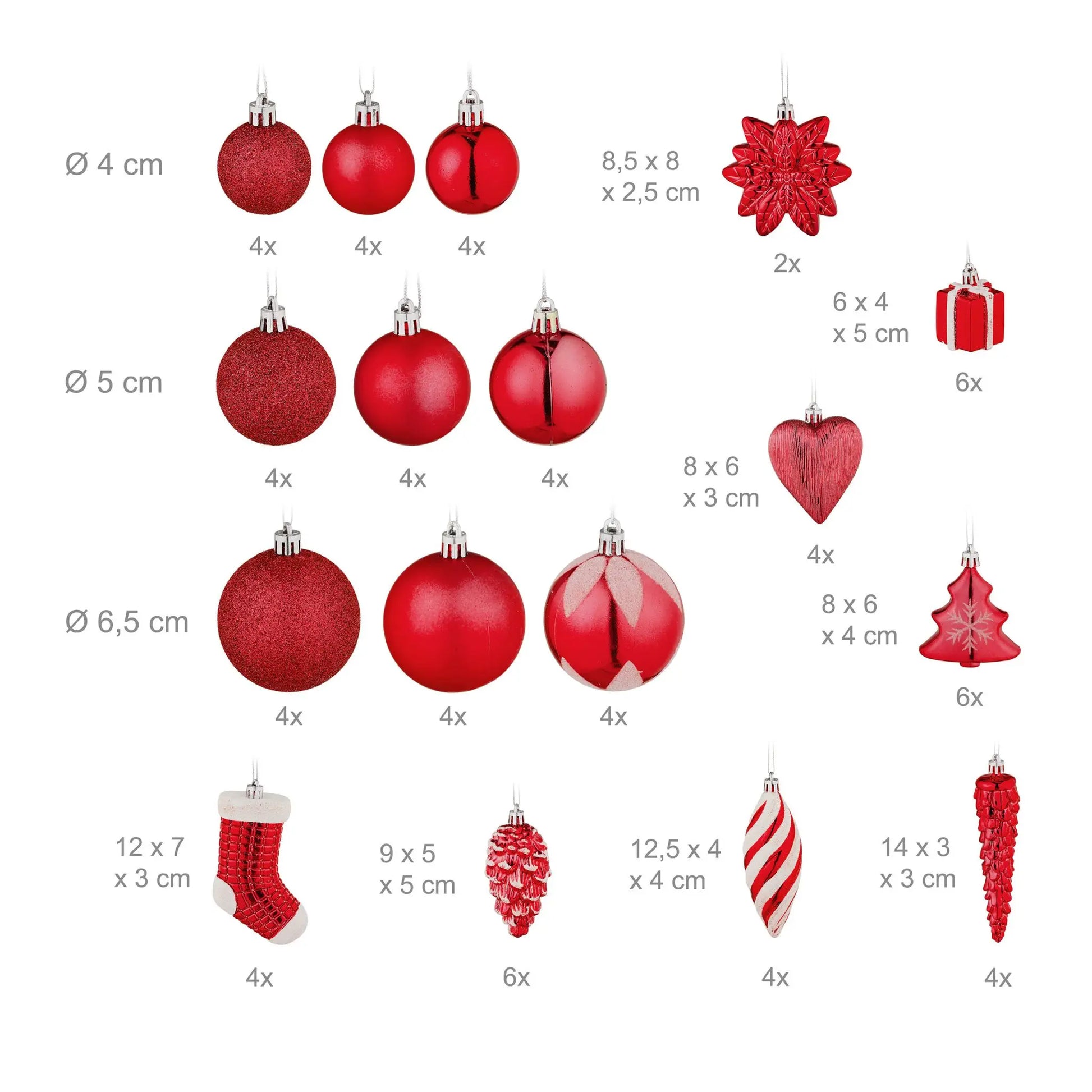 Weihnachtskugeln im 72er-Set Rot-Weiss von Relaxdays
