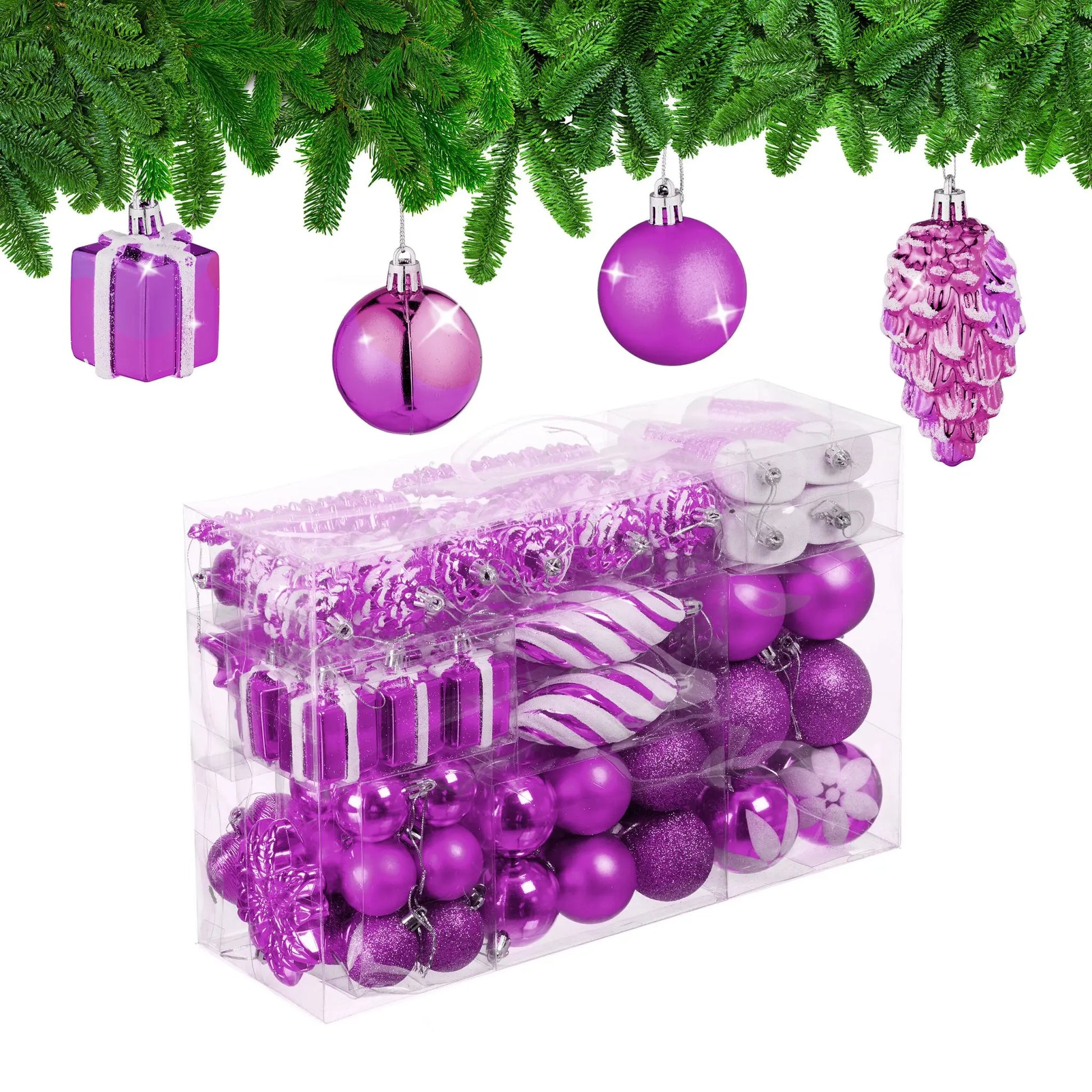 Weihnachtskugeln im 72er-Set Pink-Weiss von Relaxdays