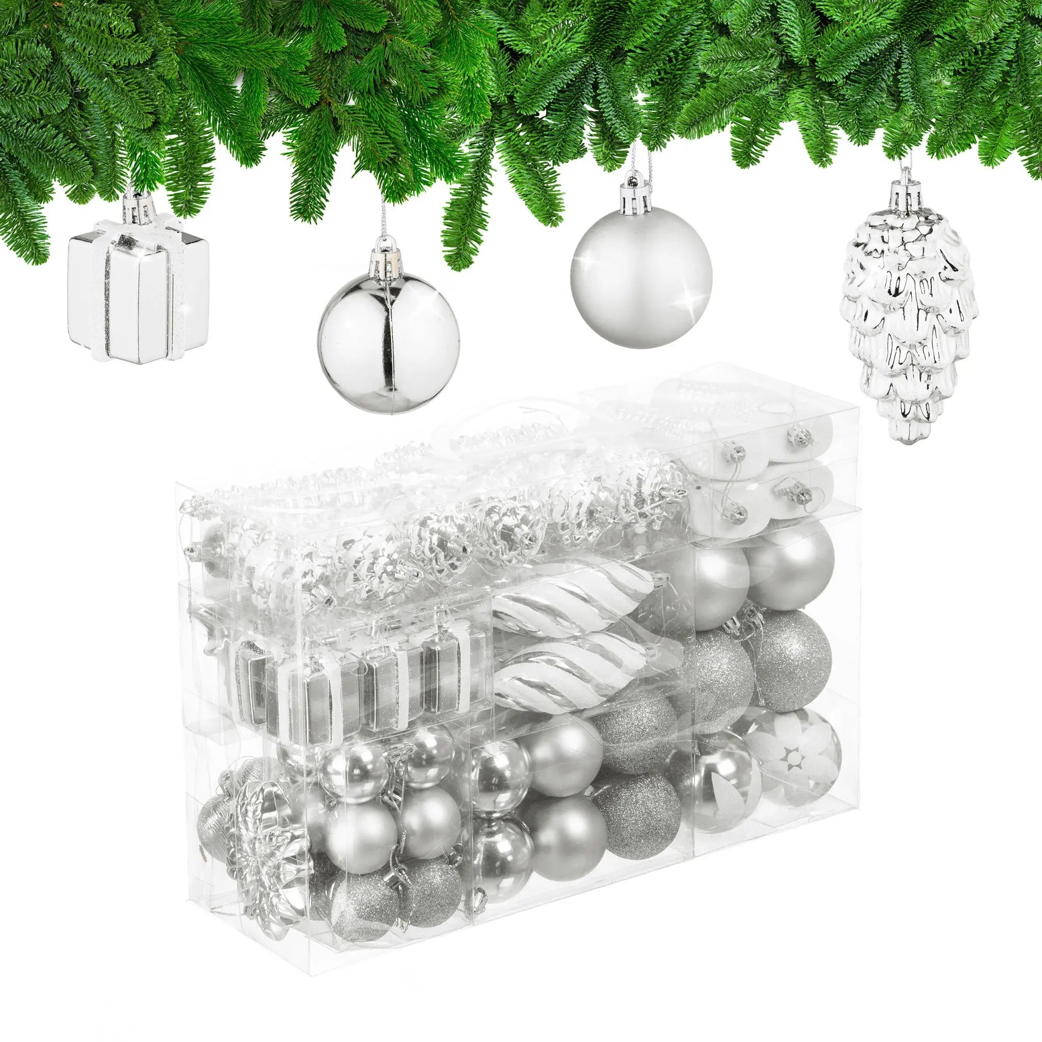 Weihnachtskugeln im 72er-Set Silber-Weiss von Relaxdays