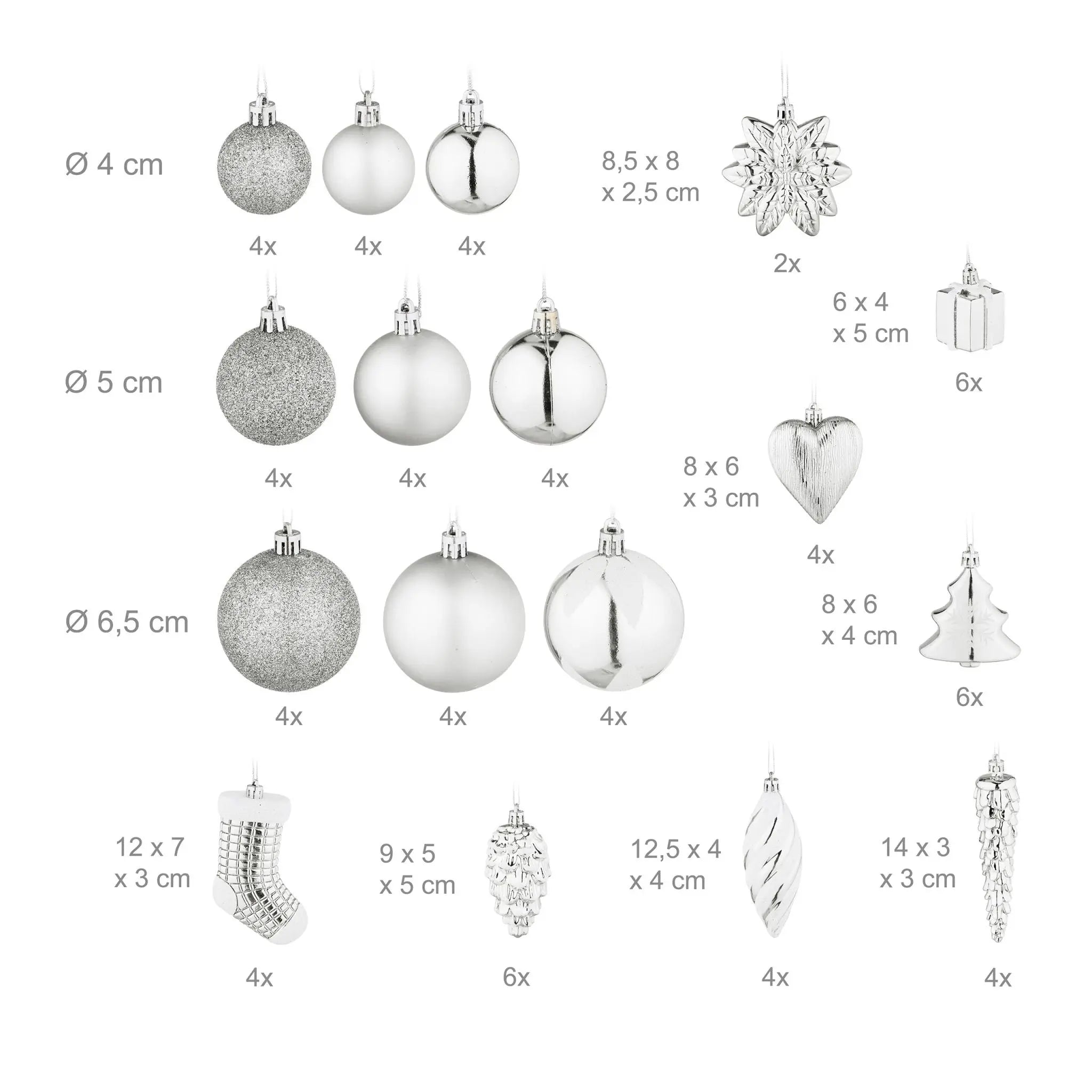 Weihnachtskugeln im 72er-Set Silber-Weiss von Relaxdays