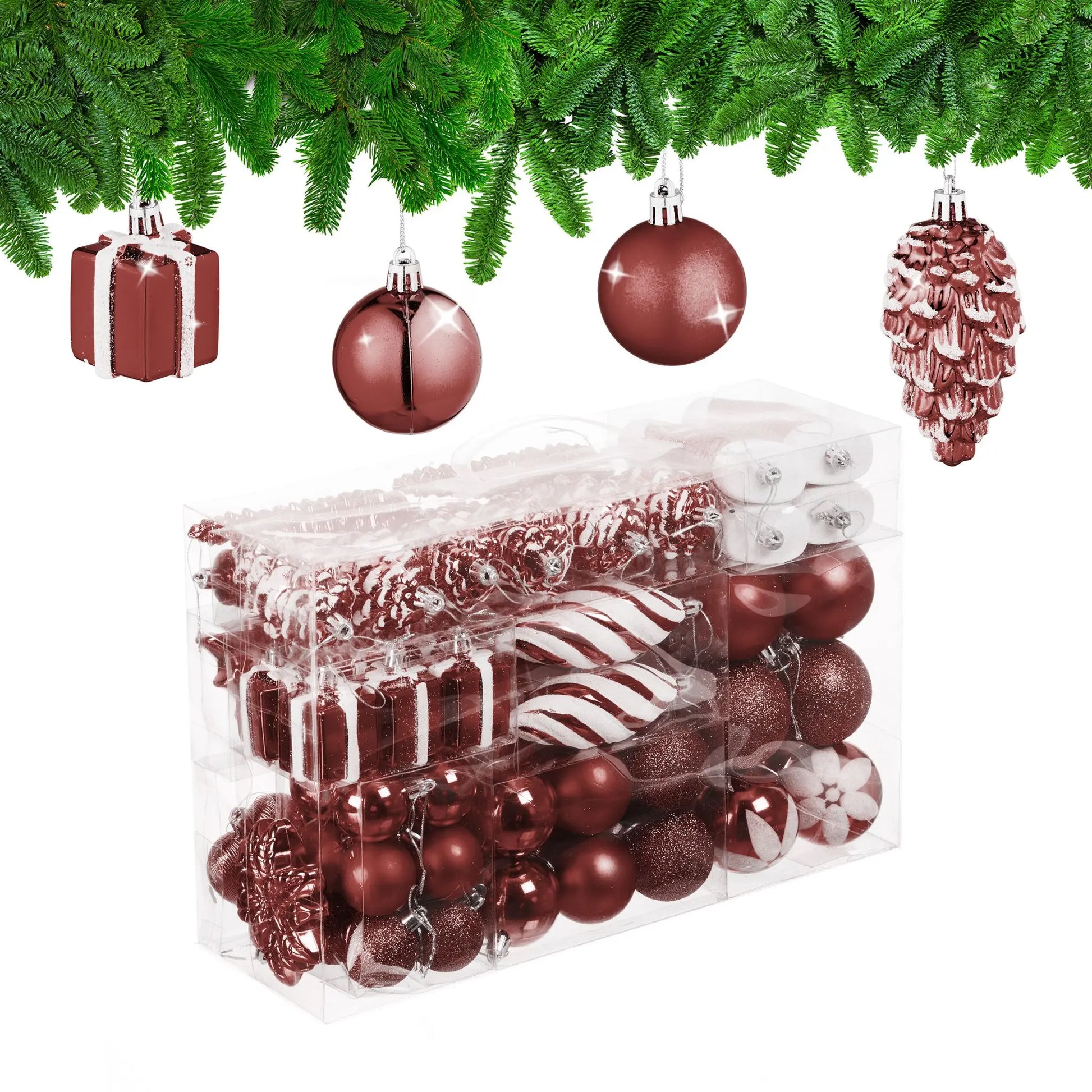 Weihnachtskugeln im 72er-Set Braun-Weiss von Relaxdays