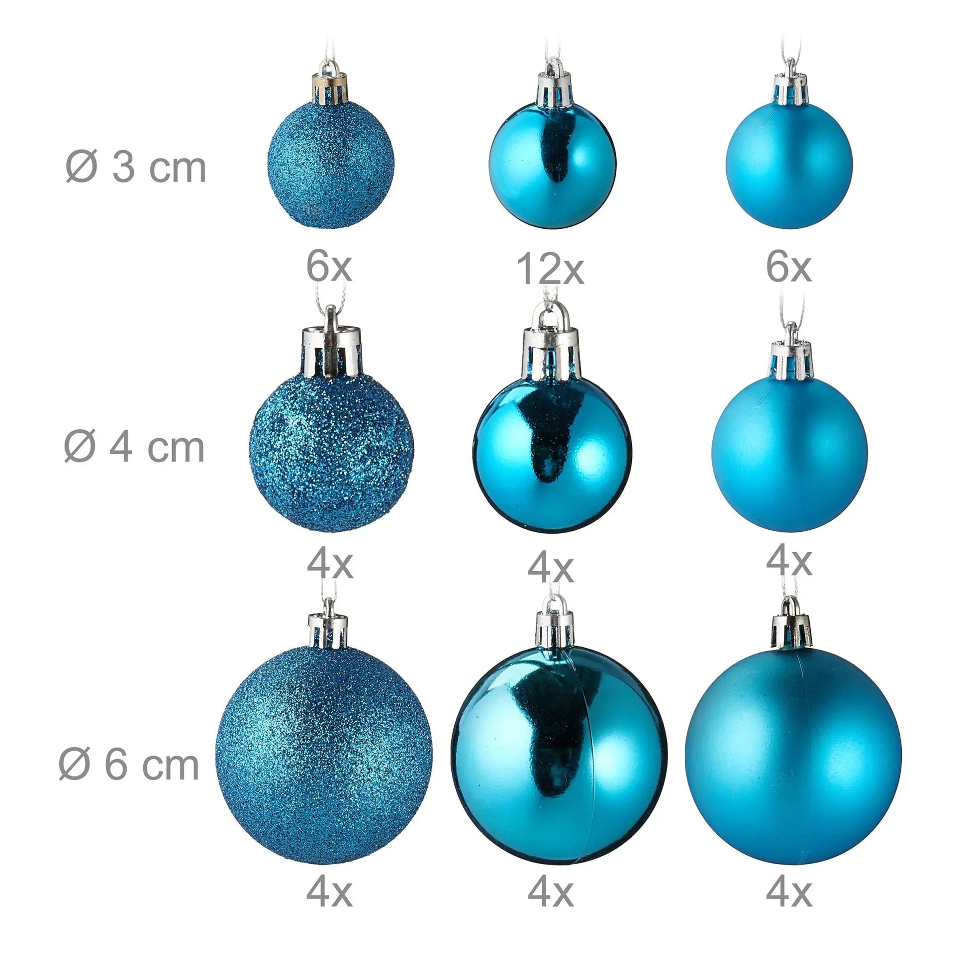 Weihnachtskugeln im 100er-Set Türkis-Weiss-Silber von Relaxdays
