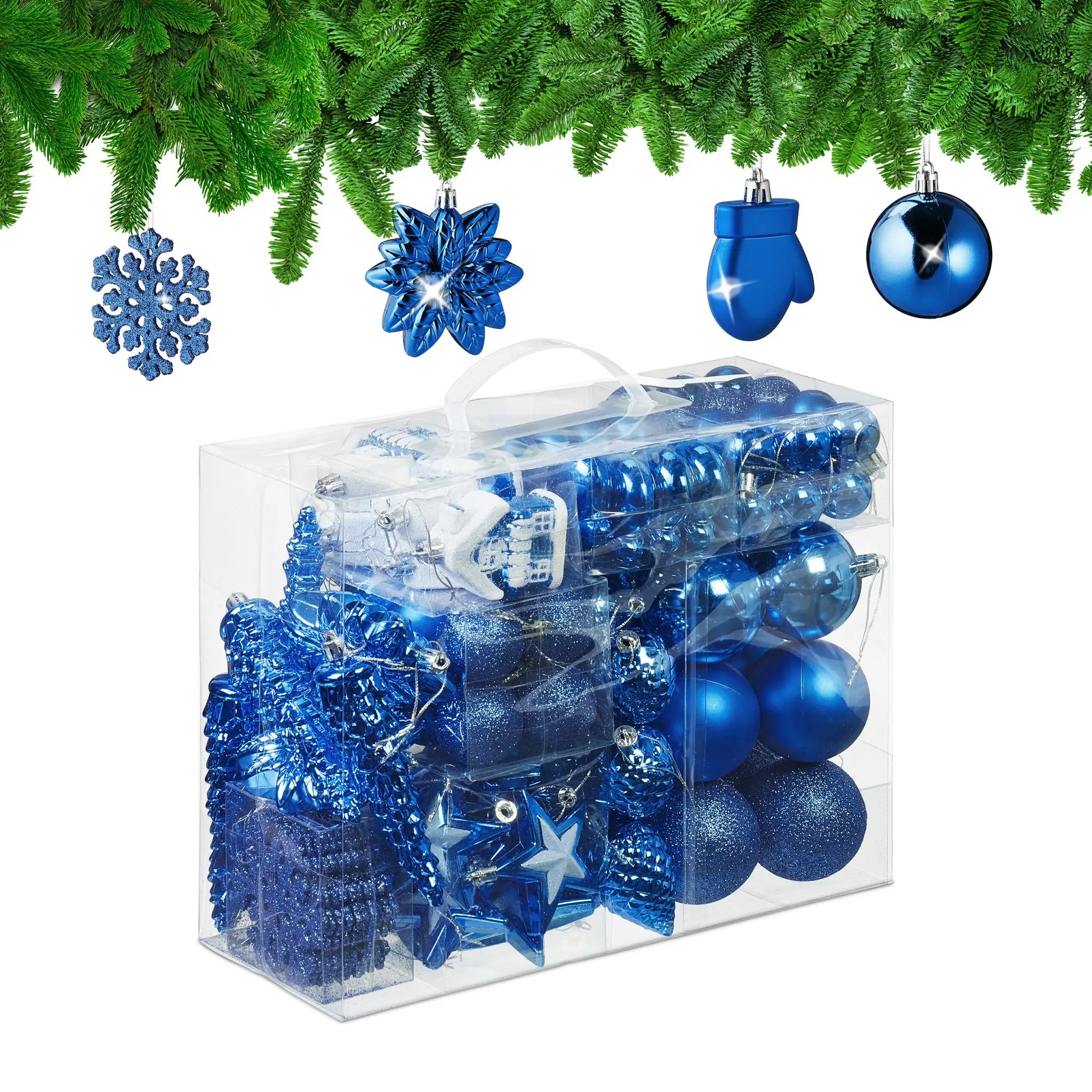 Weihnachtskugeln im 100er-Set Blau-Weiss-Silber von Relaxdays