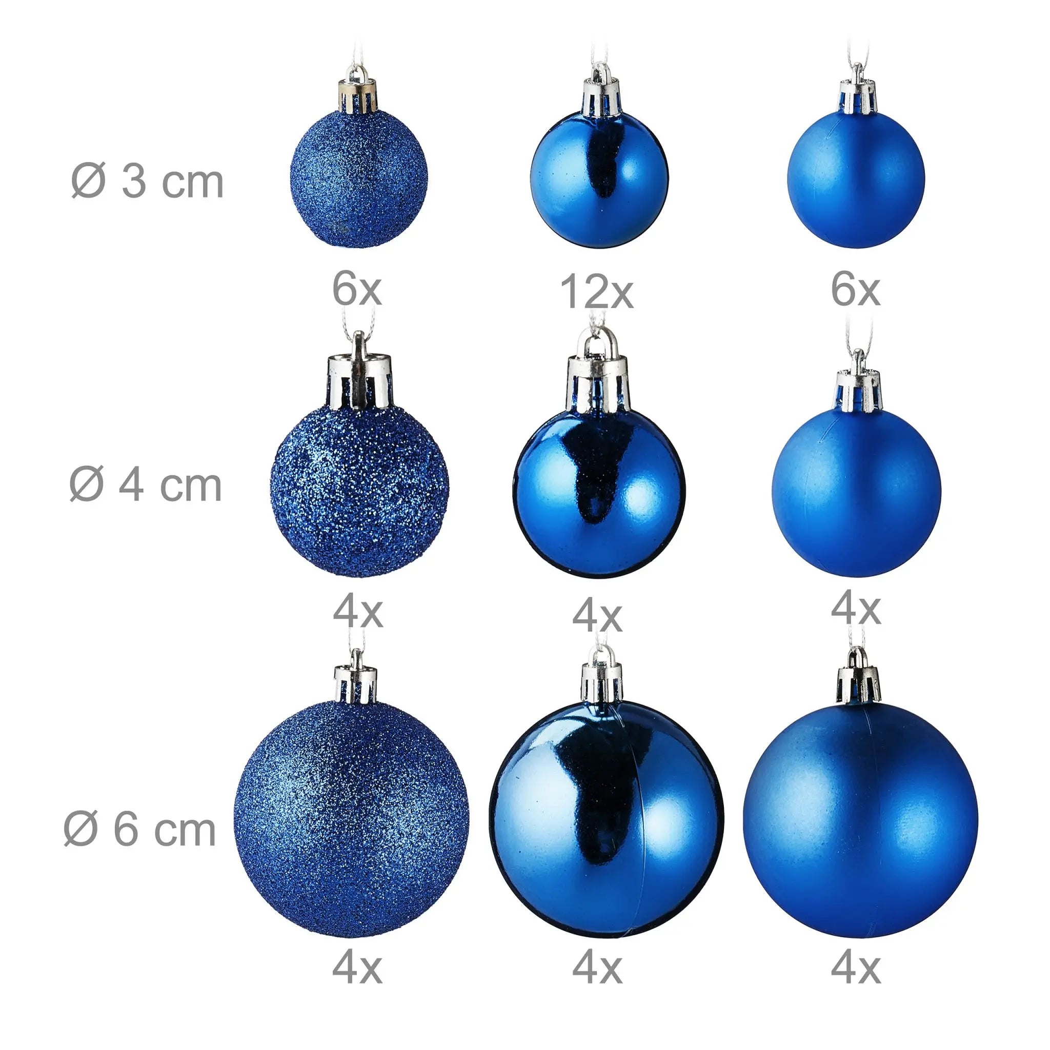 Weihnachtskugeln im 100er-Set Blau-Weiss-Silber von Relaxdays