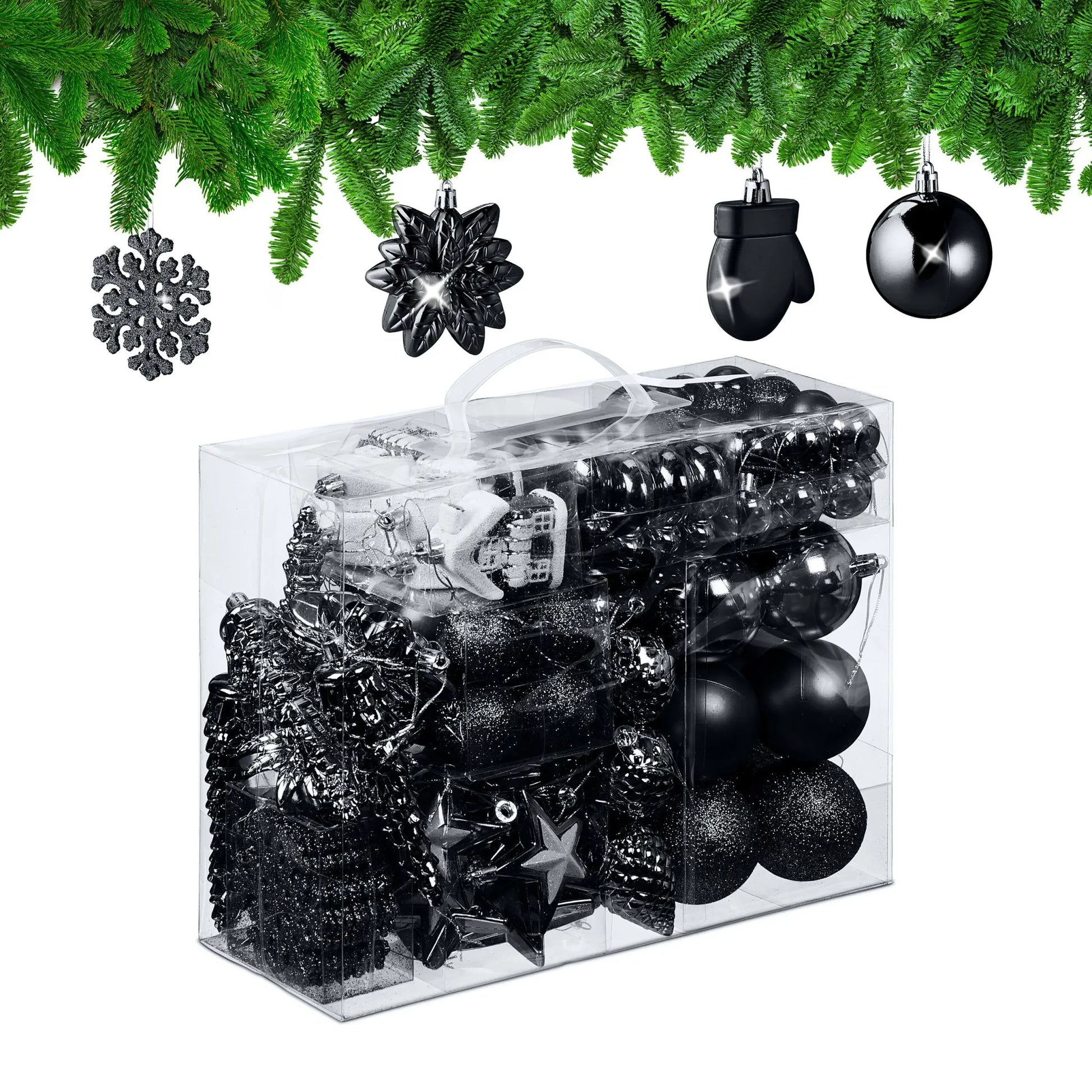 Weihnachtskugeln im 100er-Set Schwarz-Weiss-Silber von Relaxdays