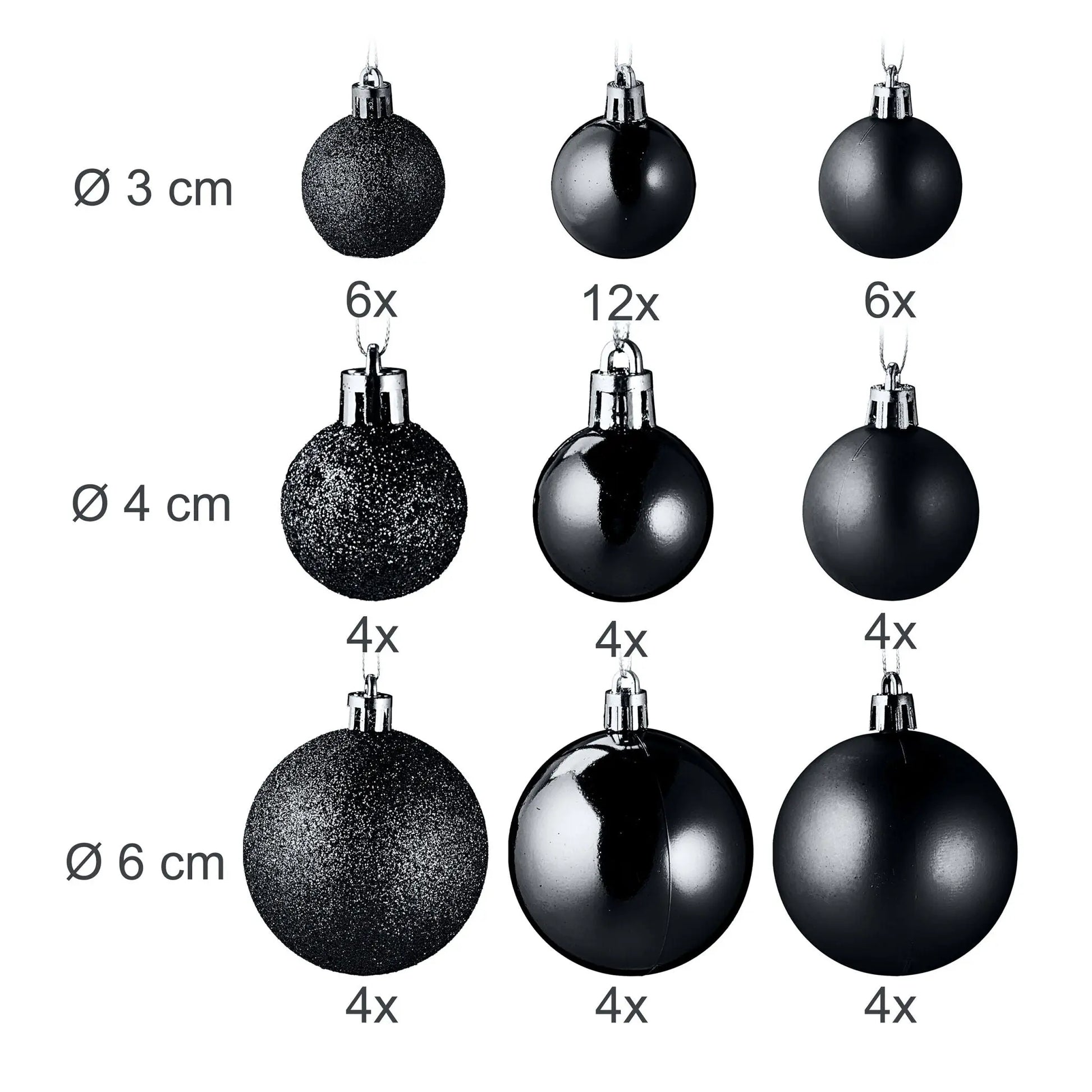 Weihnachtskugeln im 100er-Set Schwarz-Weiss-Silber von Relaxdays