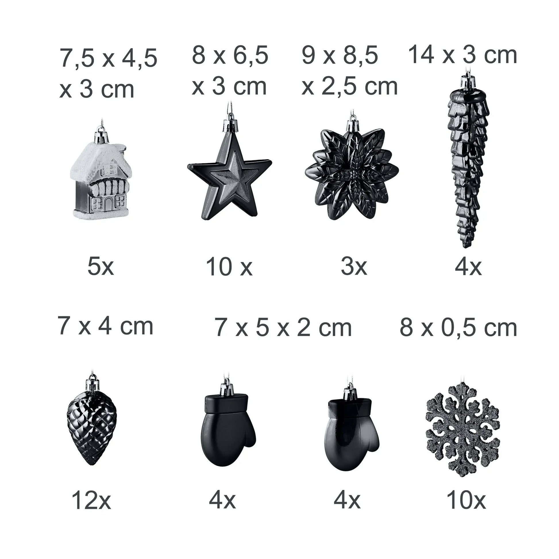 Weihnachtskugeln im 100er-Set Schwarz-Weiss-Silber von Relaxdays