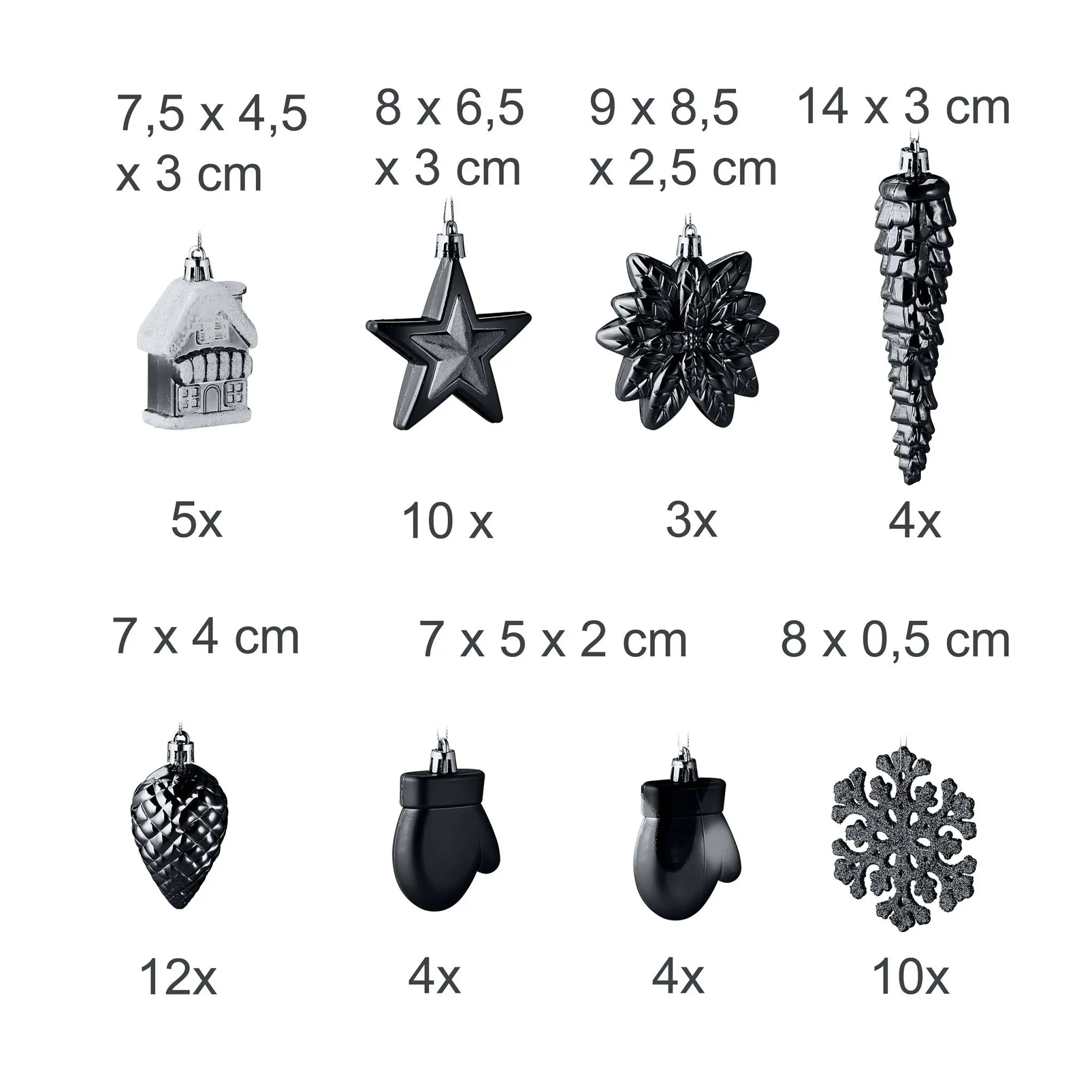 Weihnachtskugeln im 100er-Set Schwarz-Weiss-Silber von Relaxdays