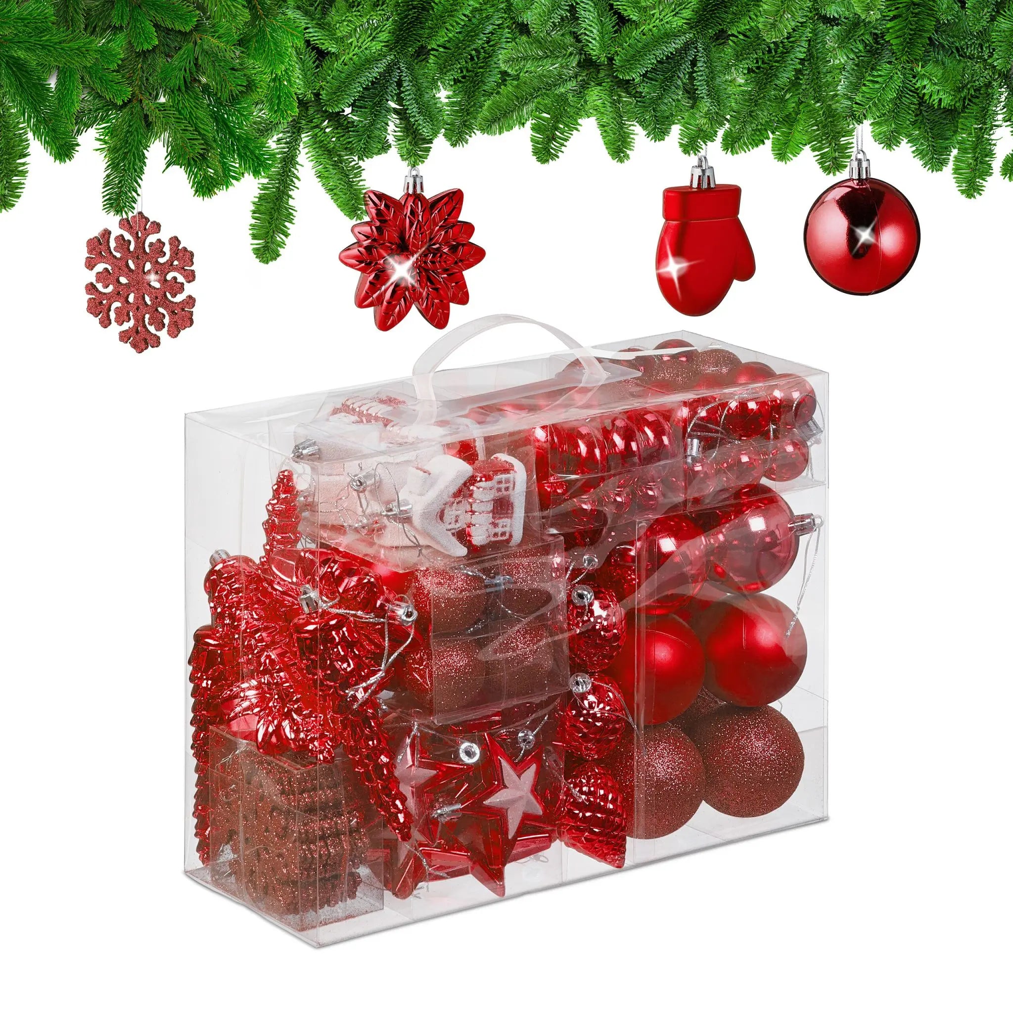 Weihnachtskugeln im 100er-Set Rot-Weiss-Silber von Relaxdays