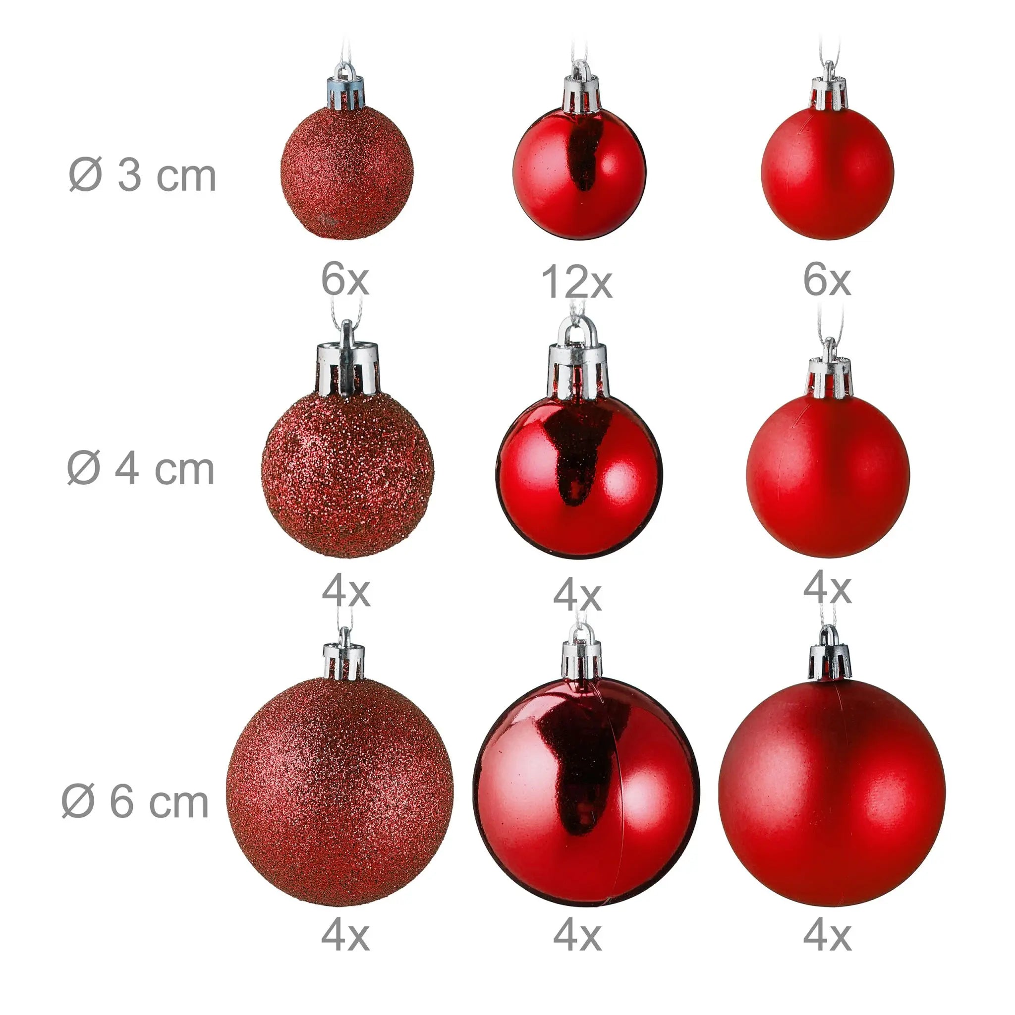 Weihnachtskugeln im 100er-Set Rot-Weiss-Silber von Relaxdays