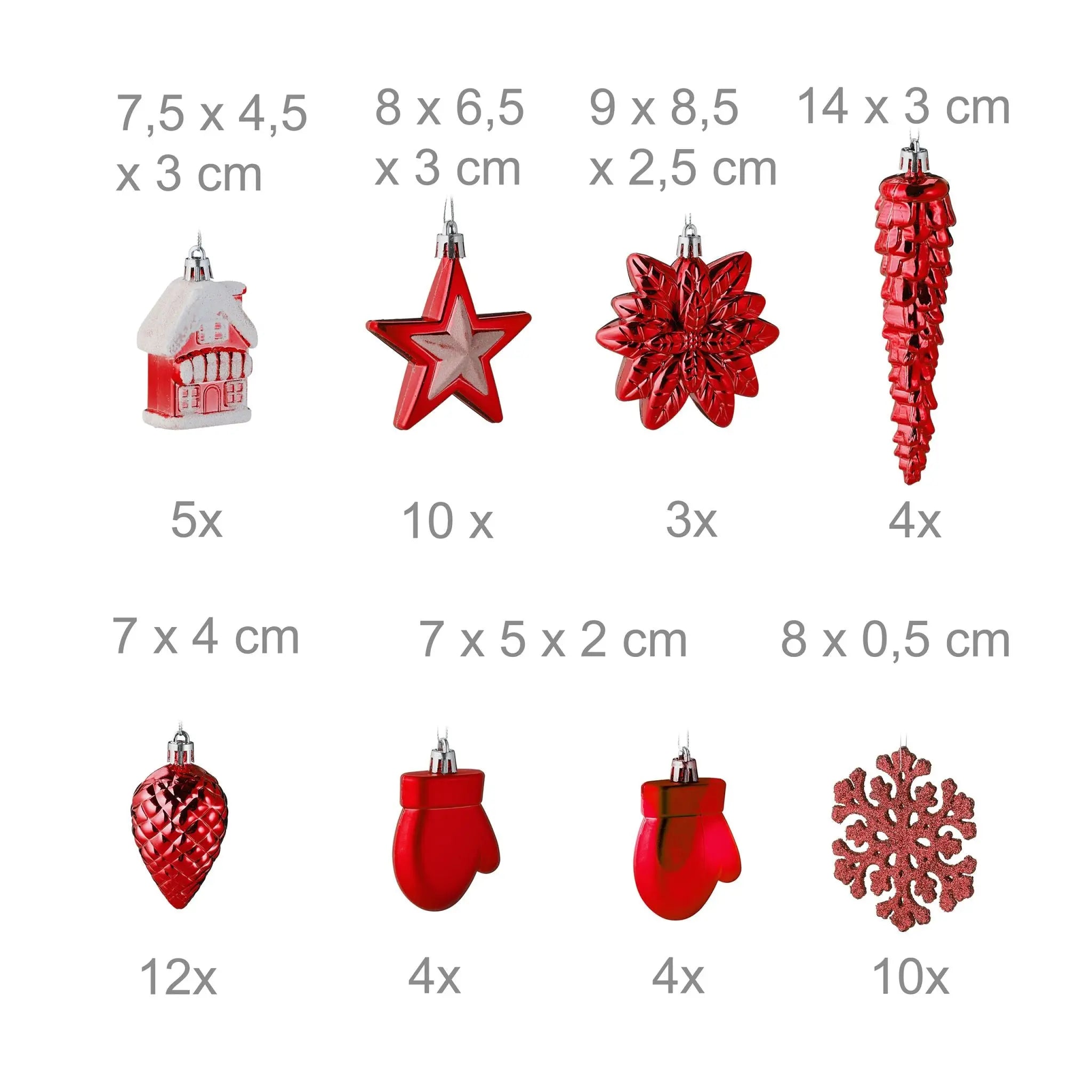 Weihnachtskugeln im 100er-Set Rot-Weiss-Silber von Relaxdays