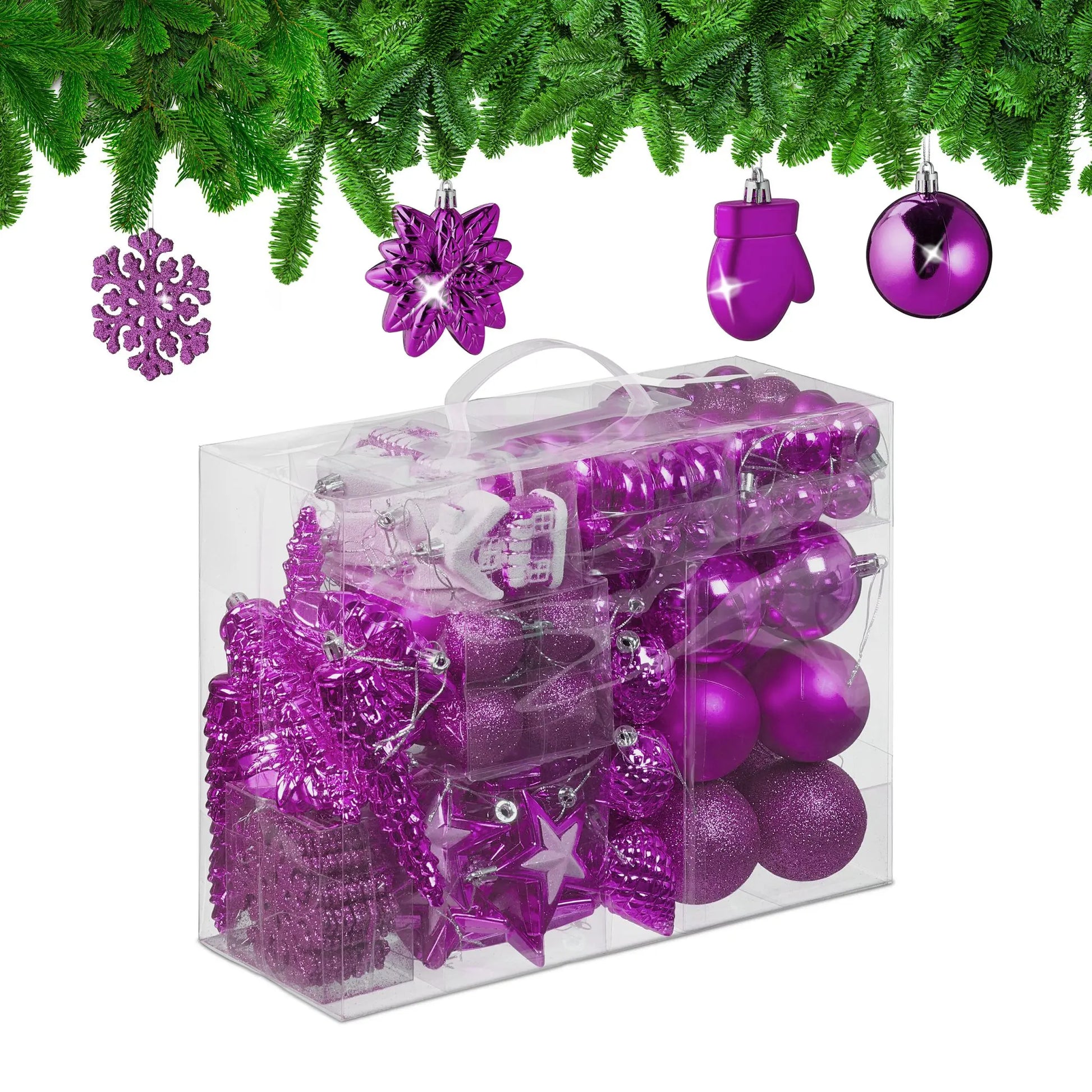 Weihnachtskugeln im 100er-Set Pink-Weiss-Silber von Relaxdays