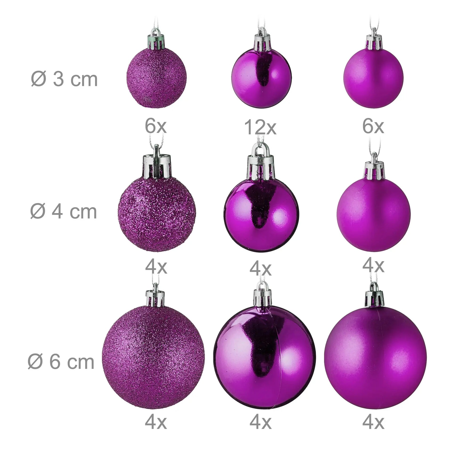 Weihnachtskugeln im 100er-Set Pink-Weiss-Silber von Relaxdays