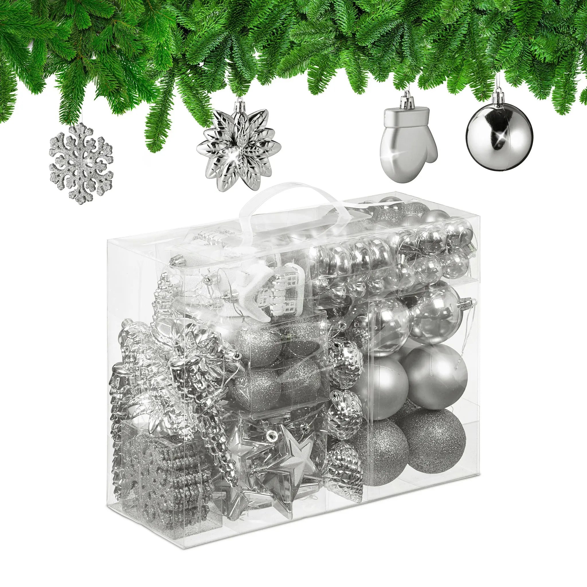 Weihnachtskugeln im 100er-Set Silber-Weiss von Relaxdays