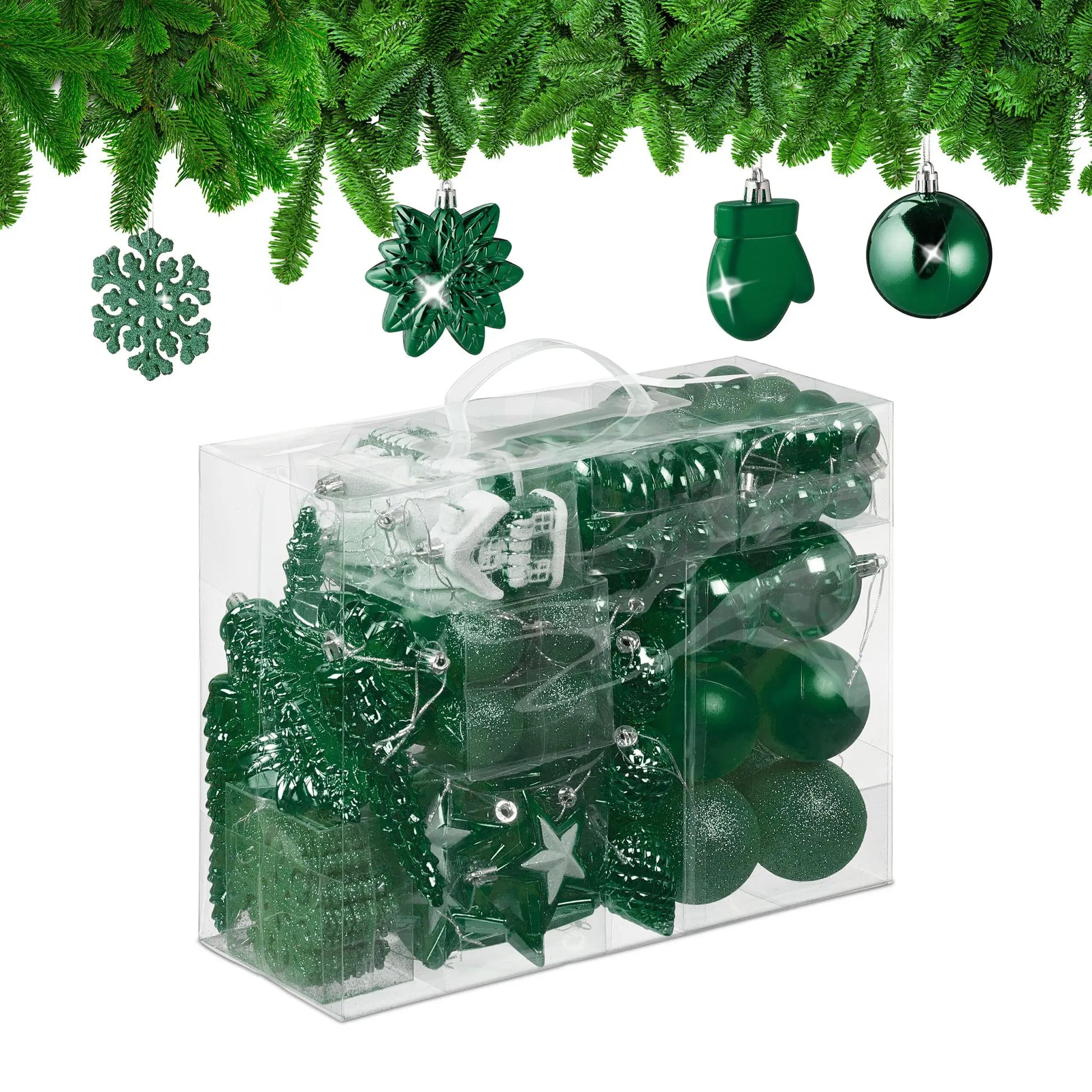 Weihnachtskugeln im 100er-Set Dunkelgrün-Weiss-Silber von Relaxdays