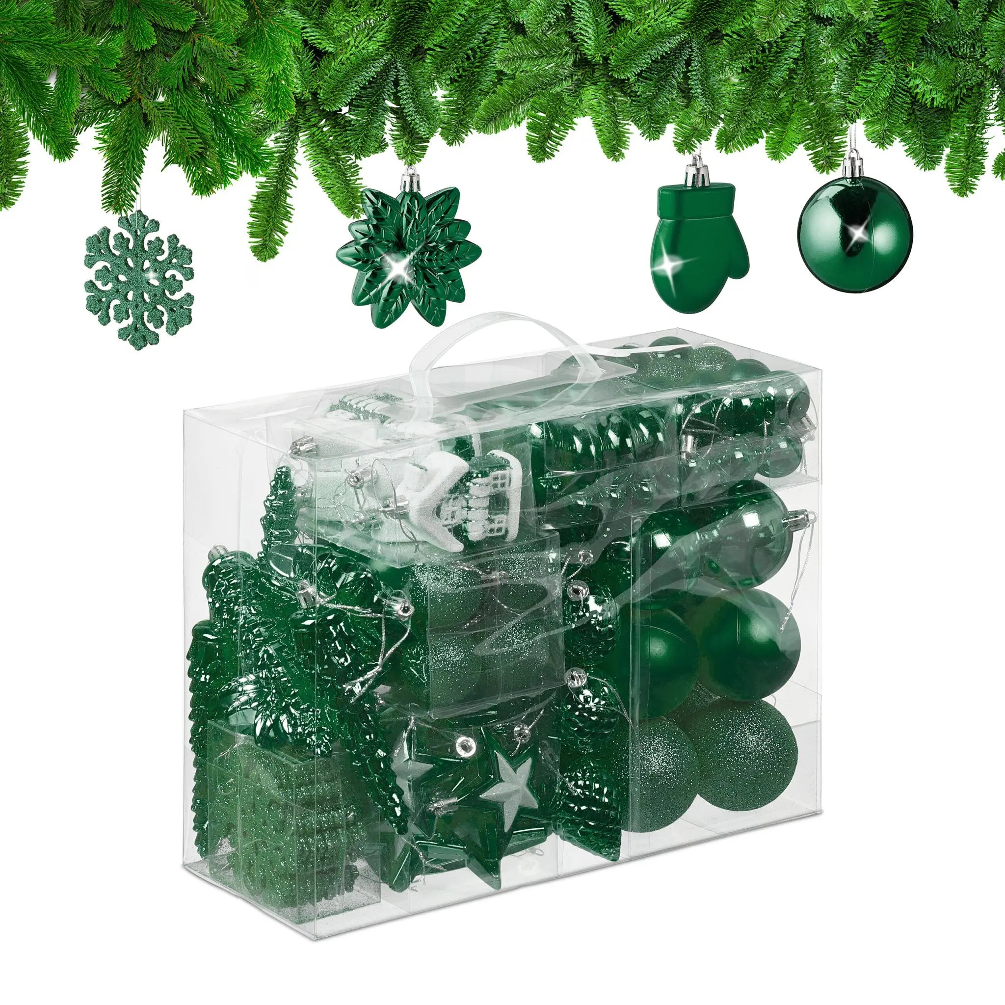 Weihnachtskugeln im 100er-Set Dunkelgrün-Weiss-Silber von Relaxdays