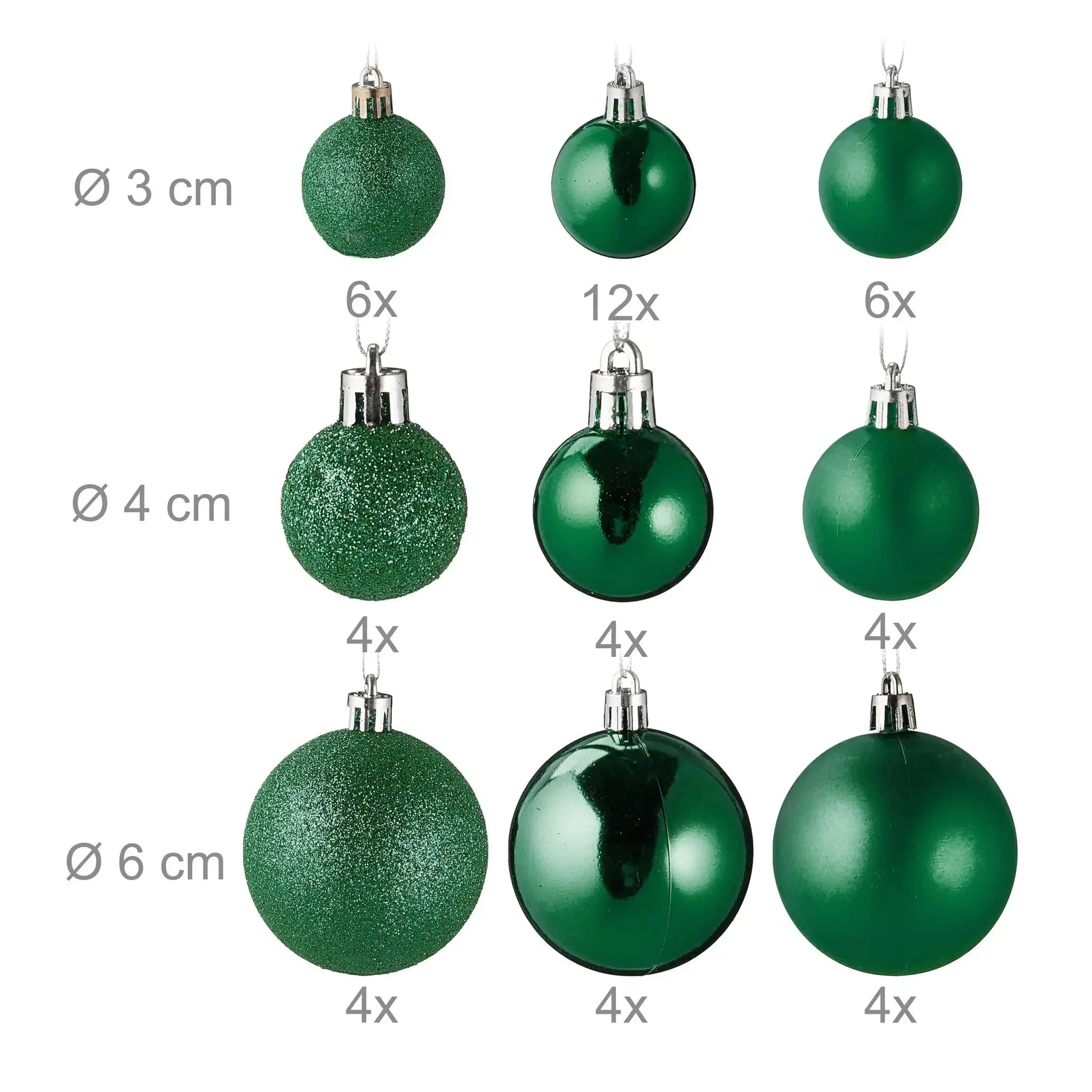 Weihnachtskugeln im 100er-Set Dunkelgrün-Weiss-Silber von Relaxdays