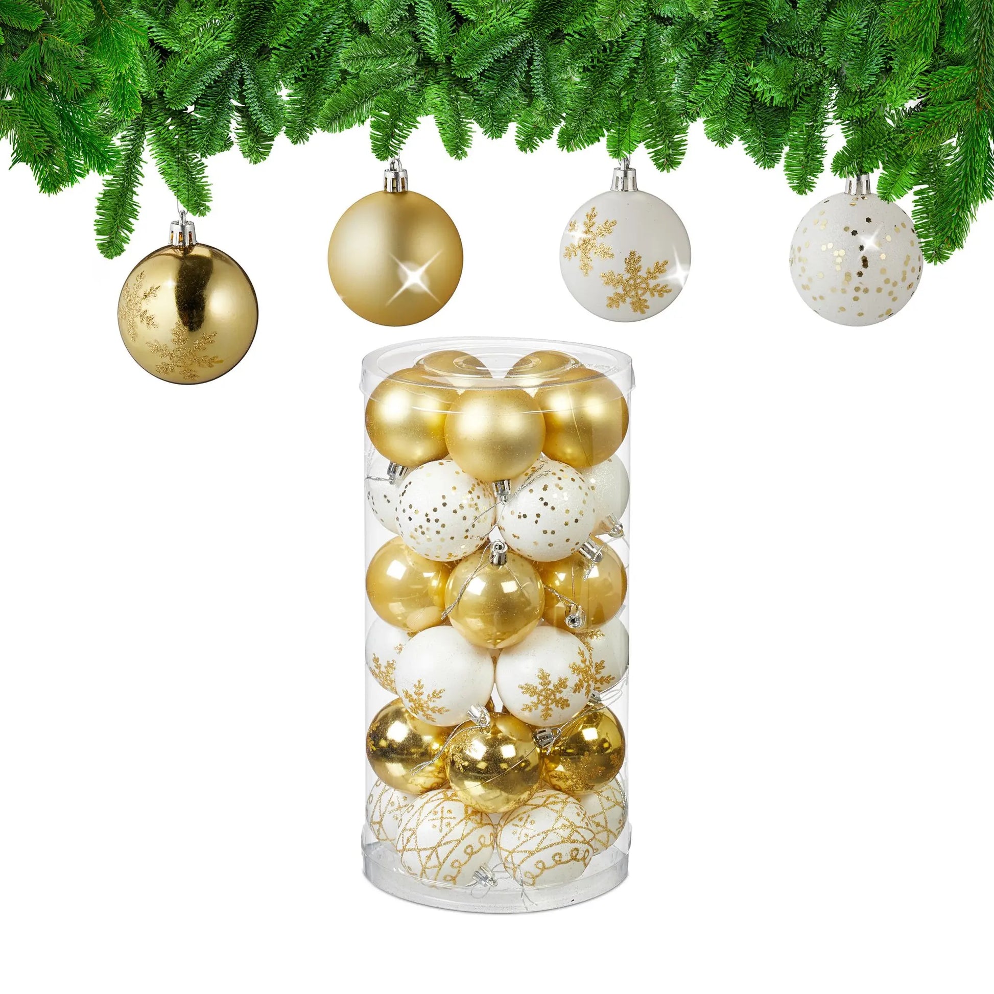Weihnachtskugeln im 30er-Set Weiss-Gold-Silber von guteszeug.ch