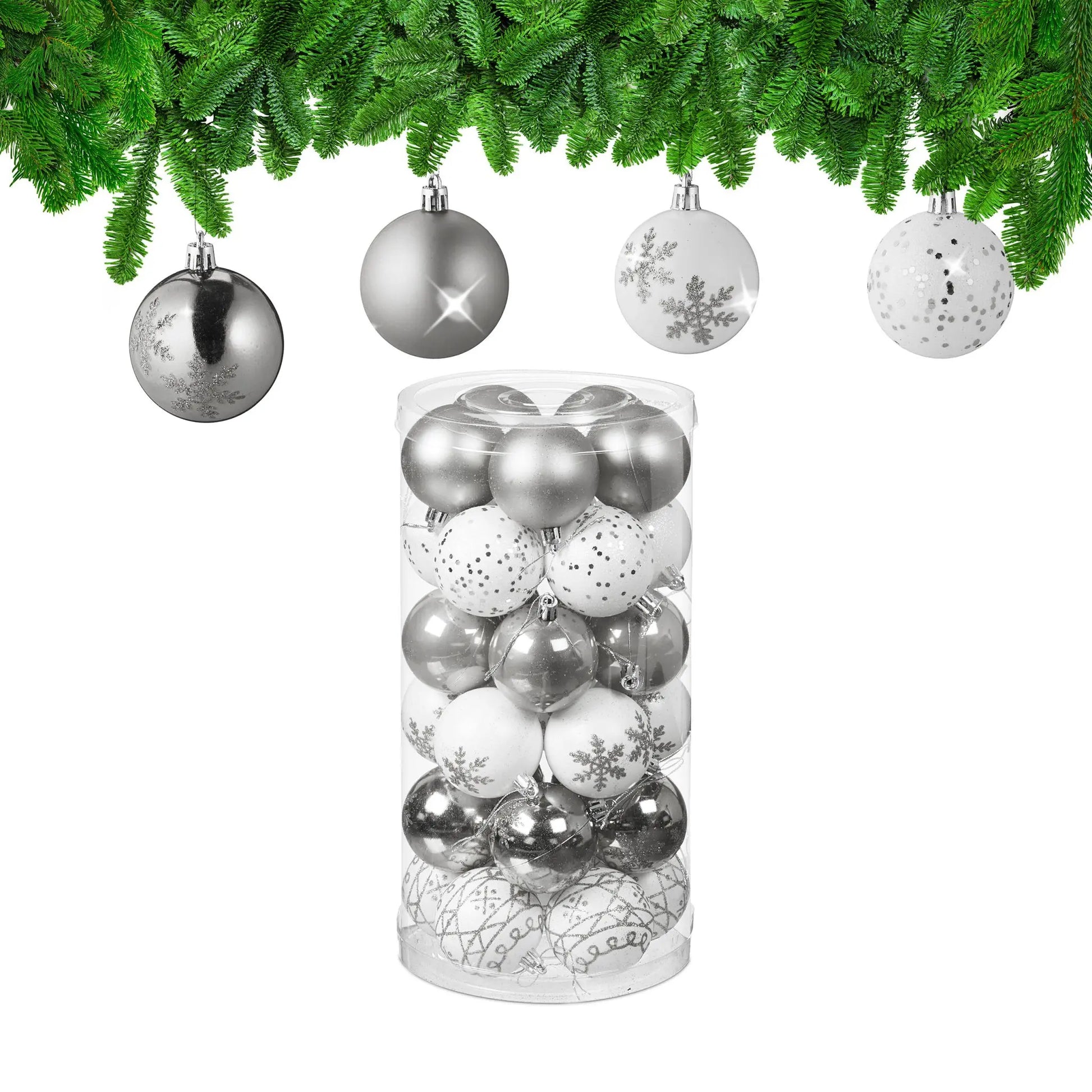 Weihnachtskugeln im 30er-Set Weiss-Silber von Relaxdays