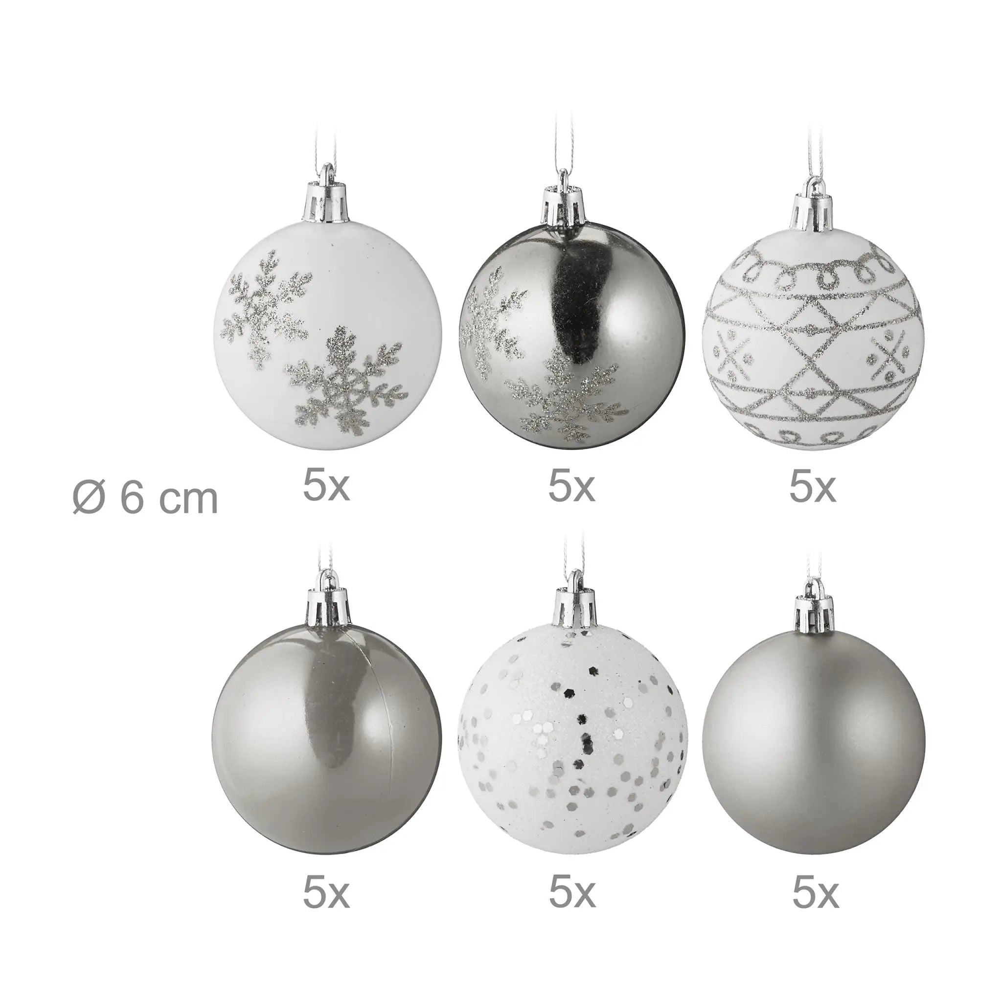 Weihnachtskugeln im 30er-Set Weiss-Silber von Relaxdays