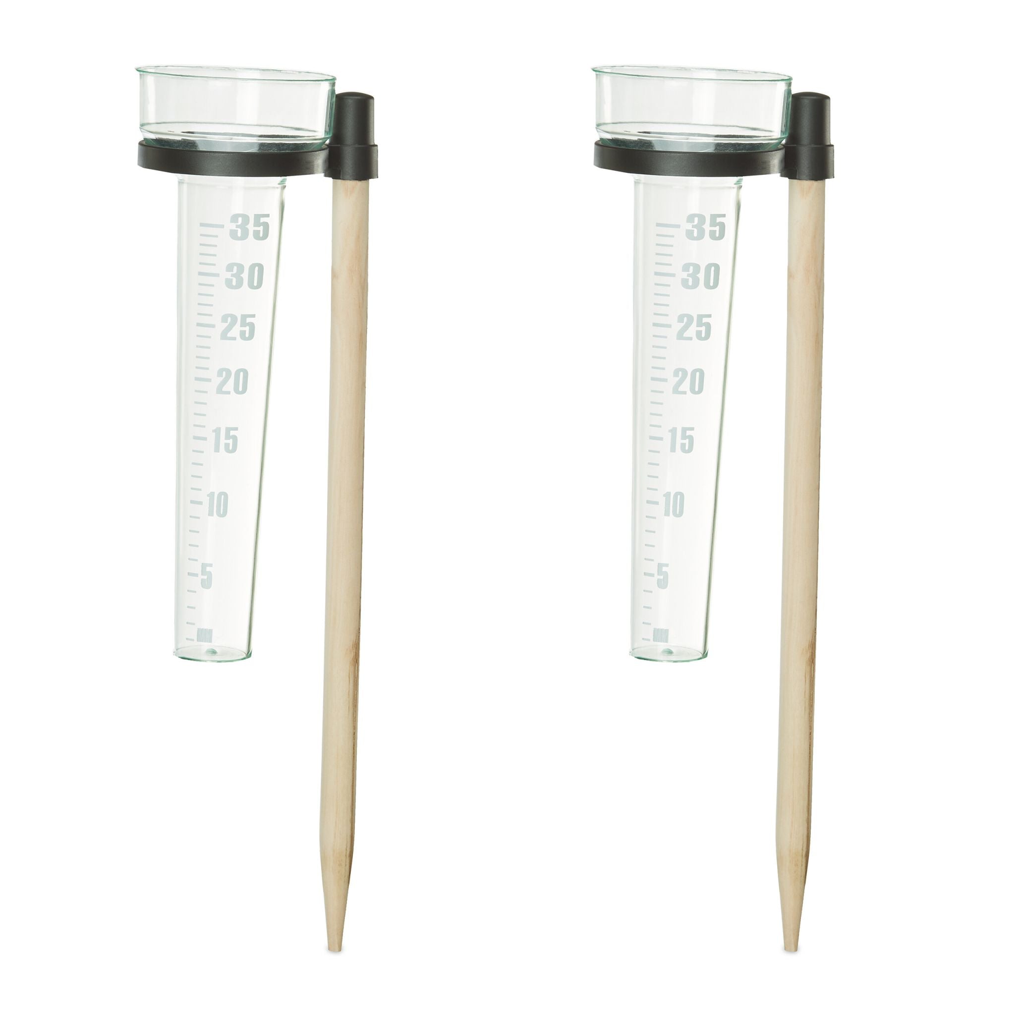 Regenmesser mit Stab 2er-Set Hellbraun-Schwarz-Transparent von Relaxdays