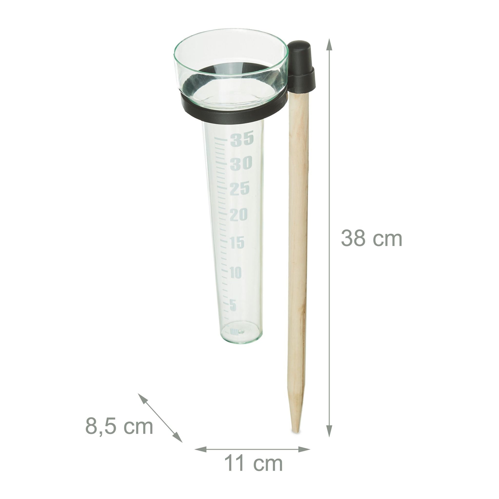 Regenmesser mit Stab 2er-Set Hellbraun-Schwarz-Transparent von Relaxdays