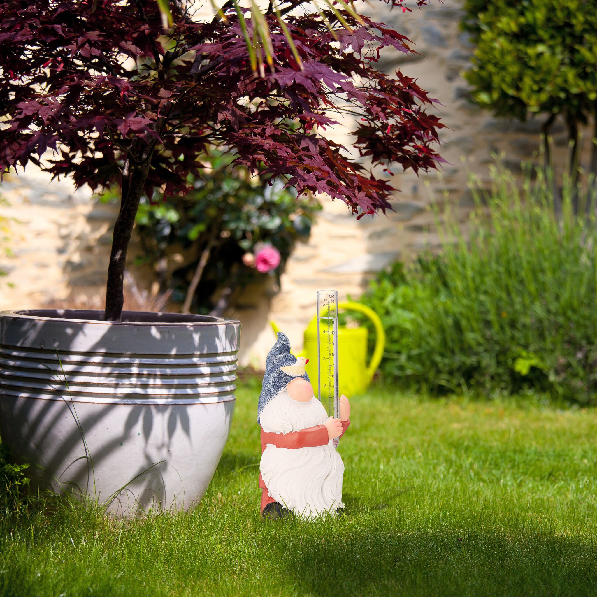 Regenmesser Gartenzwerg Weiss-Blau-Kupfer von Relaxdays