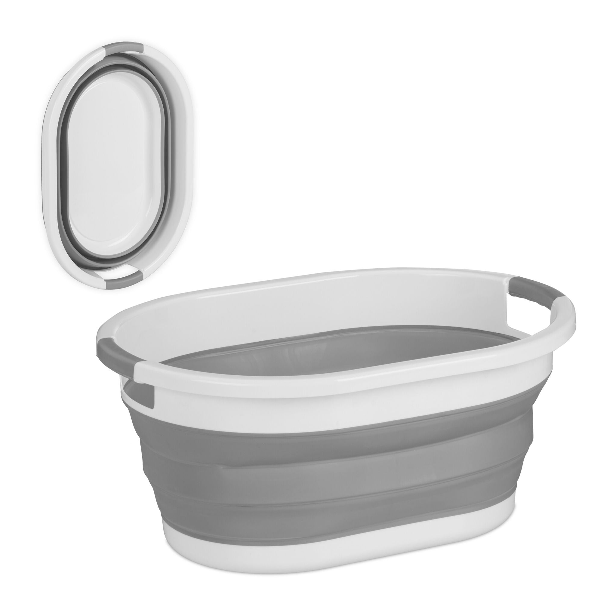 Faltbarer Wäschekorb 36L Weiss-Grau von Relaxdays