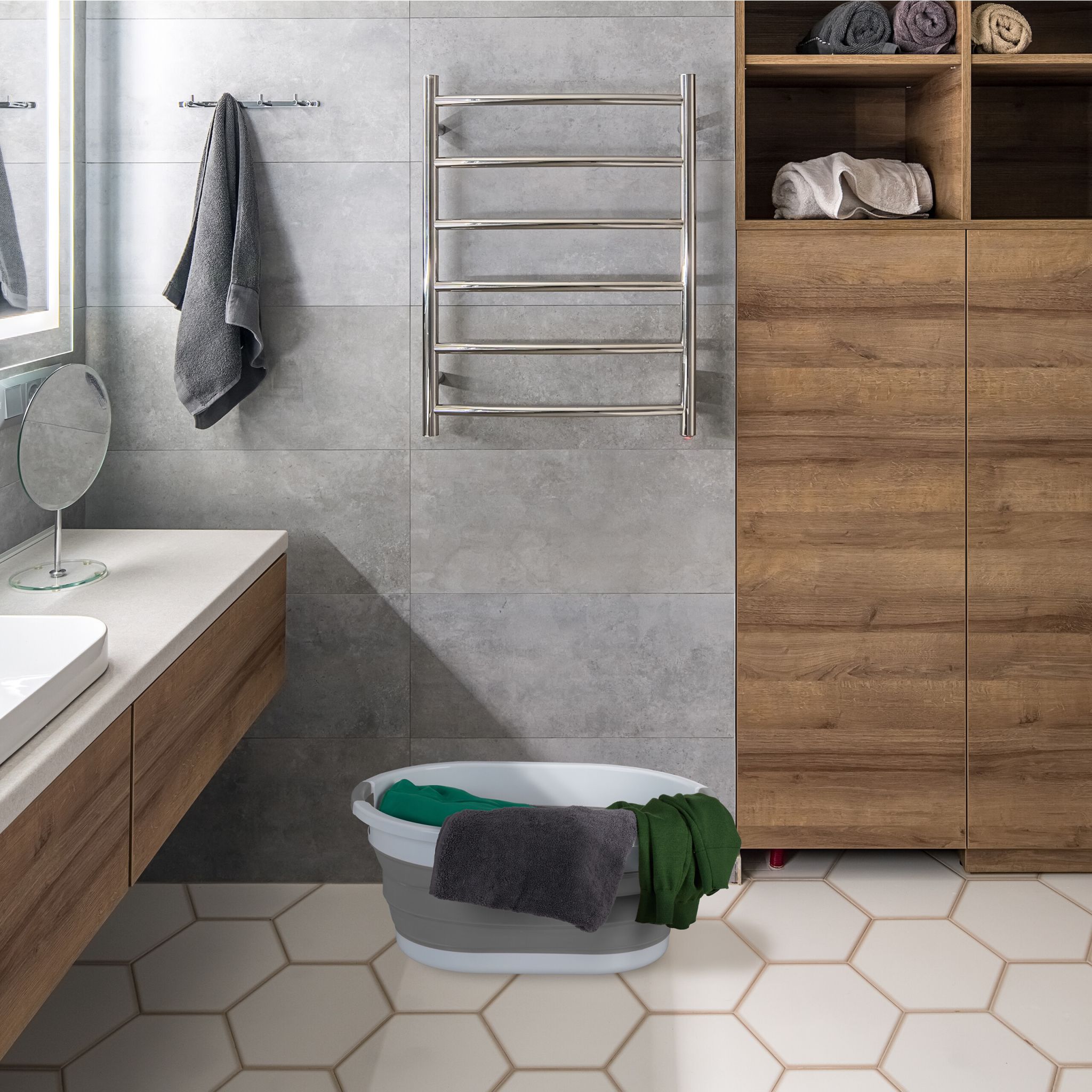 Faltbarer Wäschekorb 36L Weiss-Grau von Relaxdays