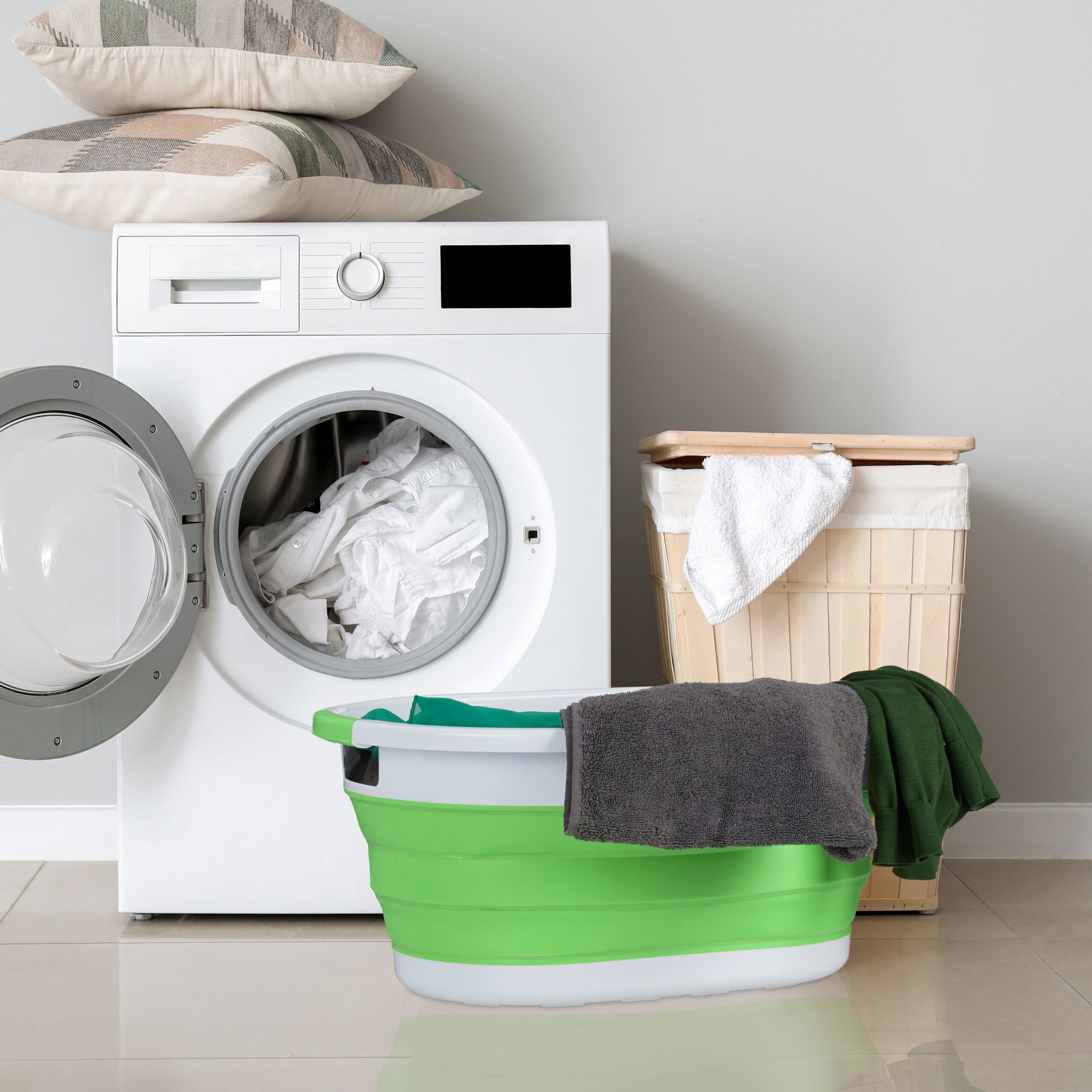Faltbarer Wäschekorb 36L Weiss-Grün von Relaxdays
