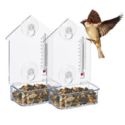 Fenster-Vogelfutterhaus mit Thermometer Rot-Transparent von Relaxdays