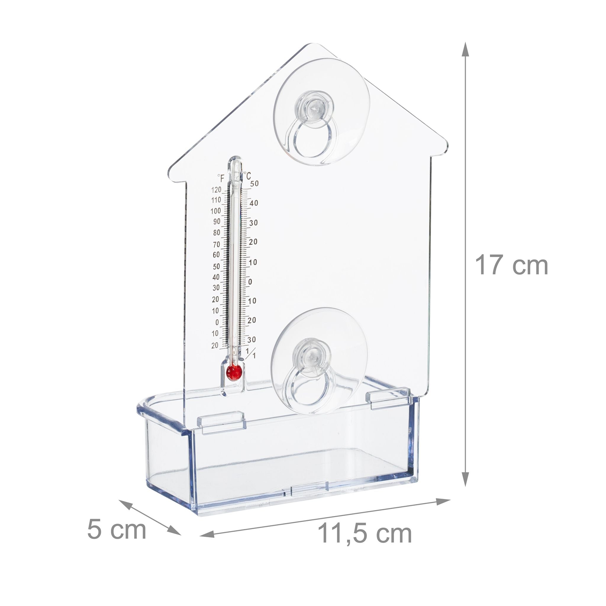 Fenster-Vogelfutterhaus mit Thermometer Rot-Transparent von Relaxdays