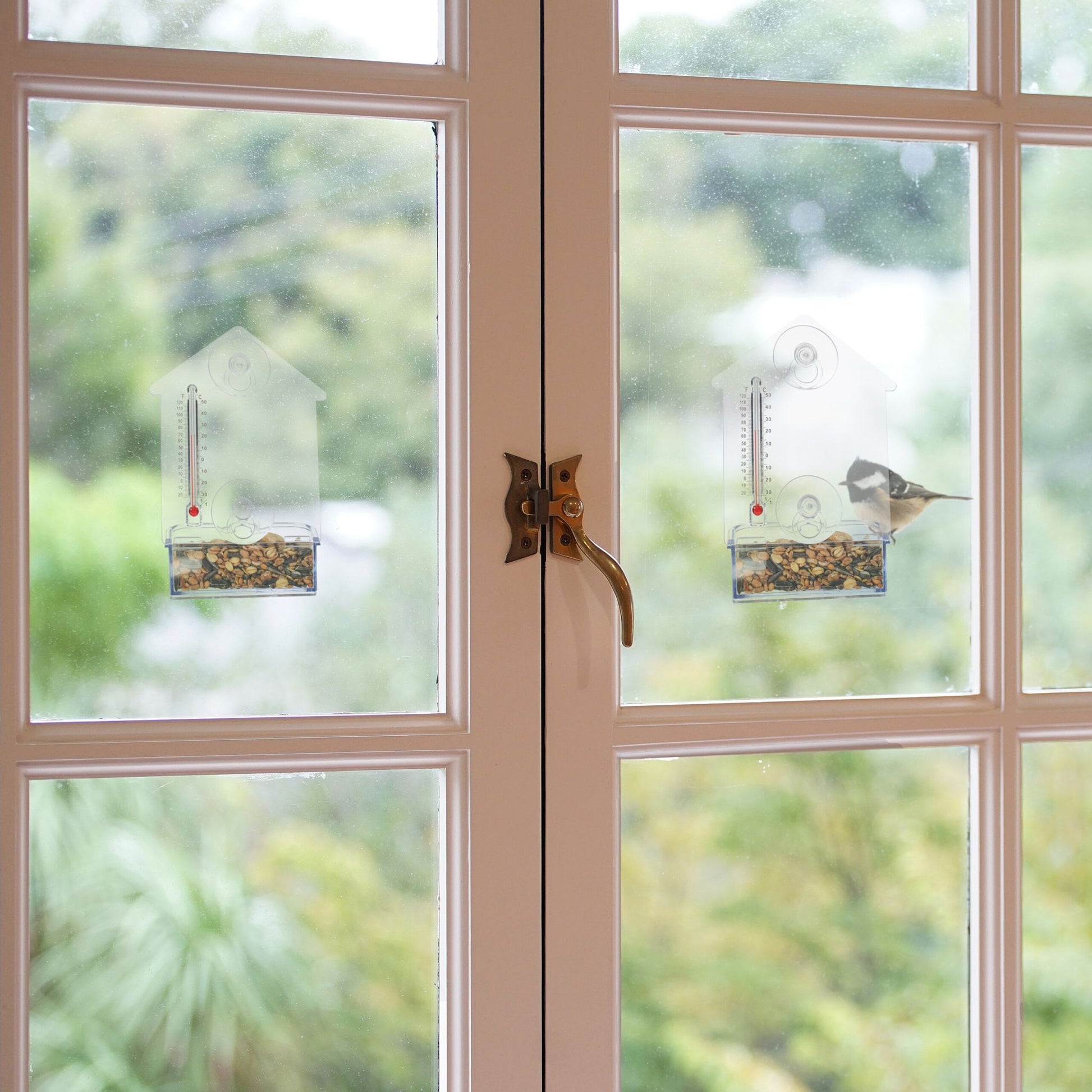 Fenster-Vogelfutterhaus mit Thermometer Rot-Transparent von Relaxdays