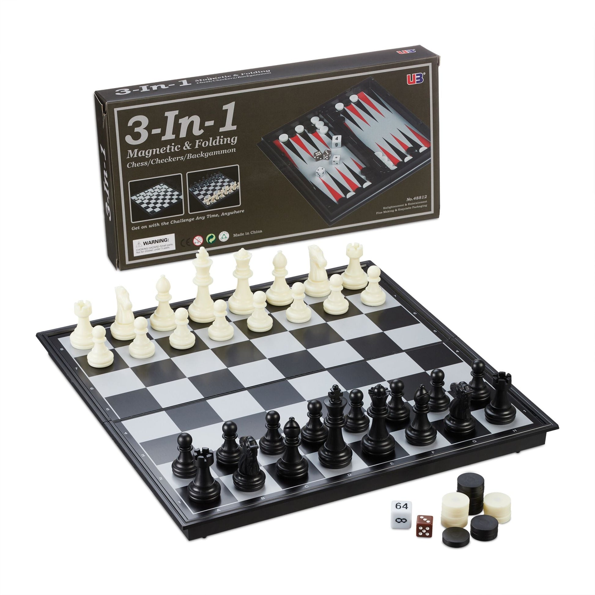 3-in-1 Schachspiel magnetisch Weiss-Rot-Schwarz von Relaxdays