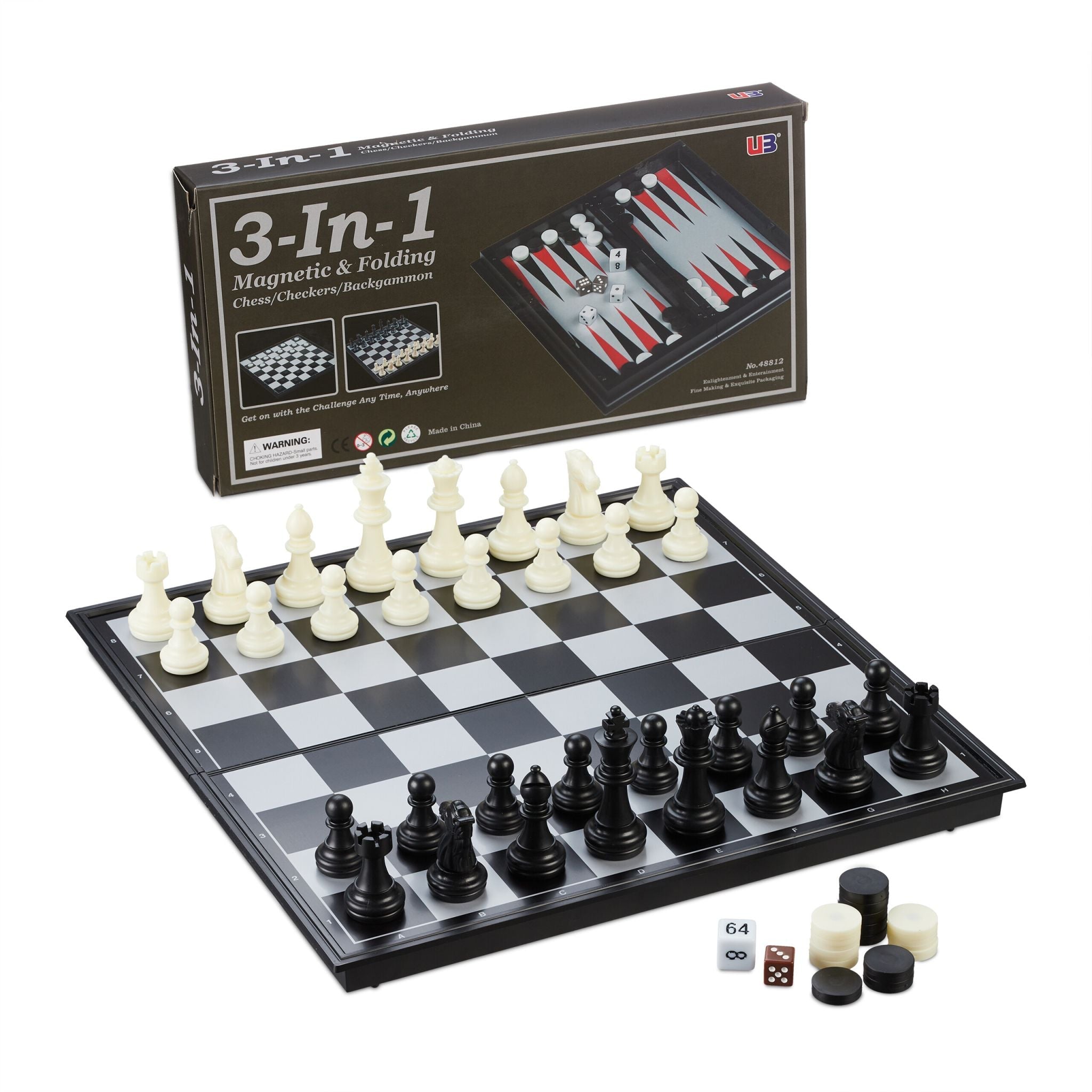 3-in-1 Schachspiel magnetisch Weiss-Rot-Schwarz von Relaxdays