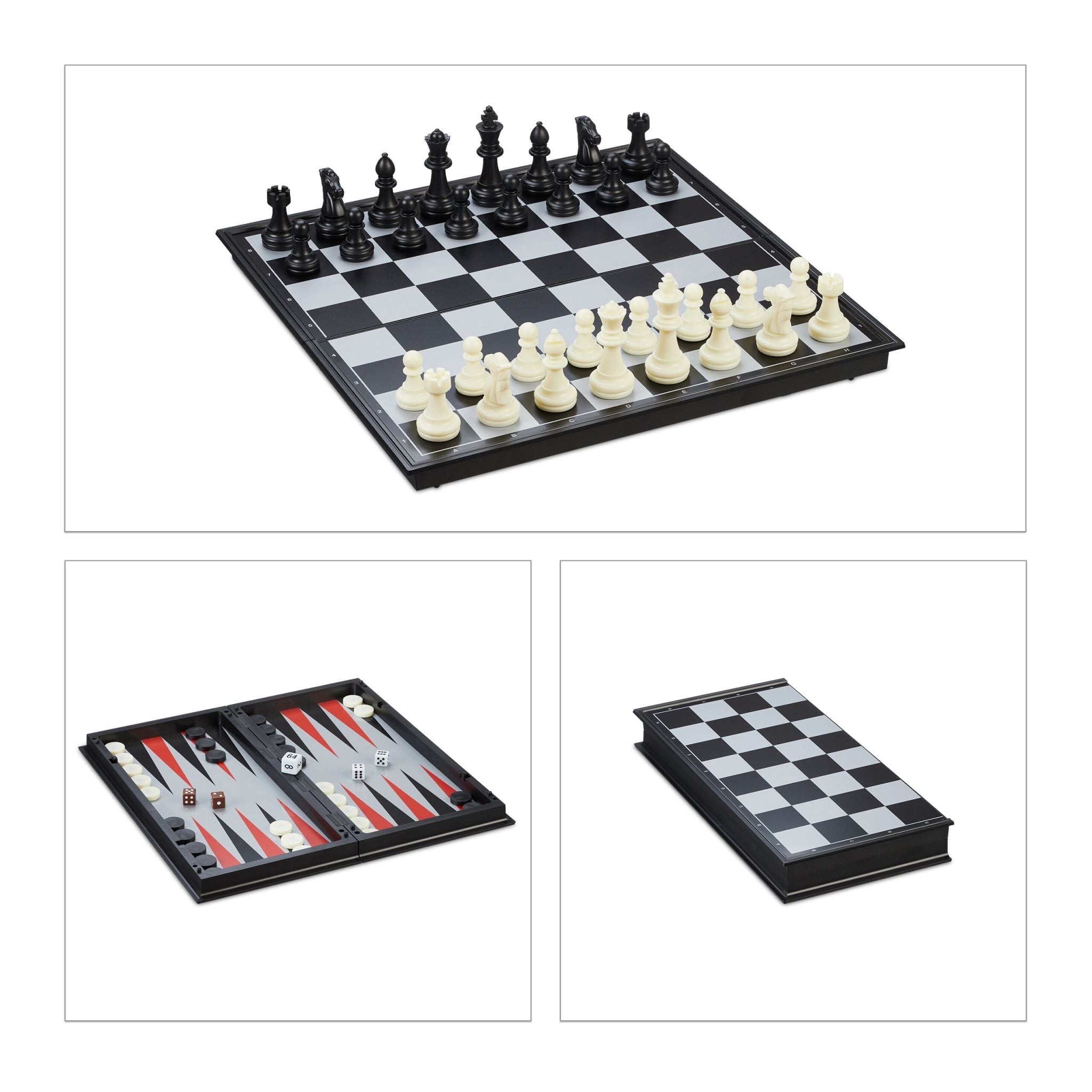 3-in-1 Schachspiel magnetisch Weiss-Rot-Schwarz von Relaxdays