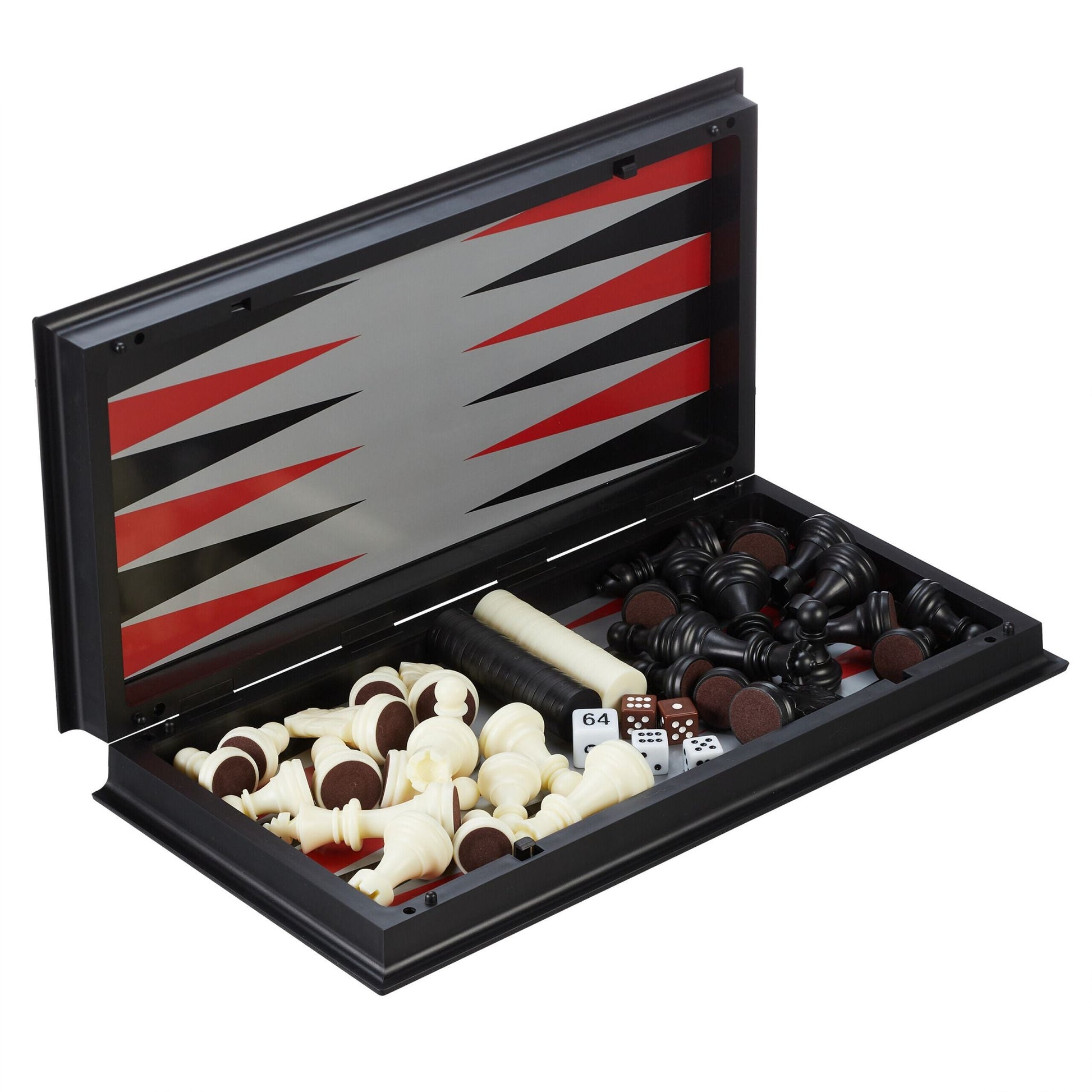 3-in-1 Schachspiel magnetisch Weiss-Rot-Schwarz von Relaxdays